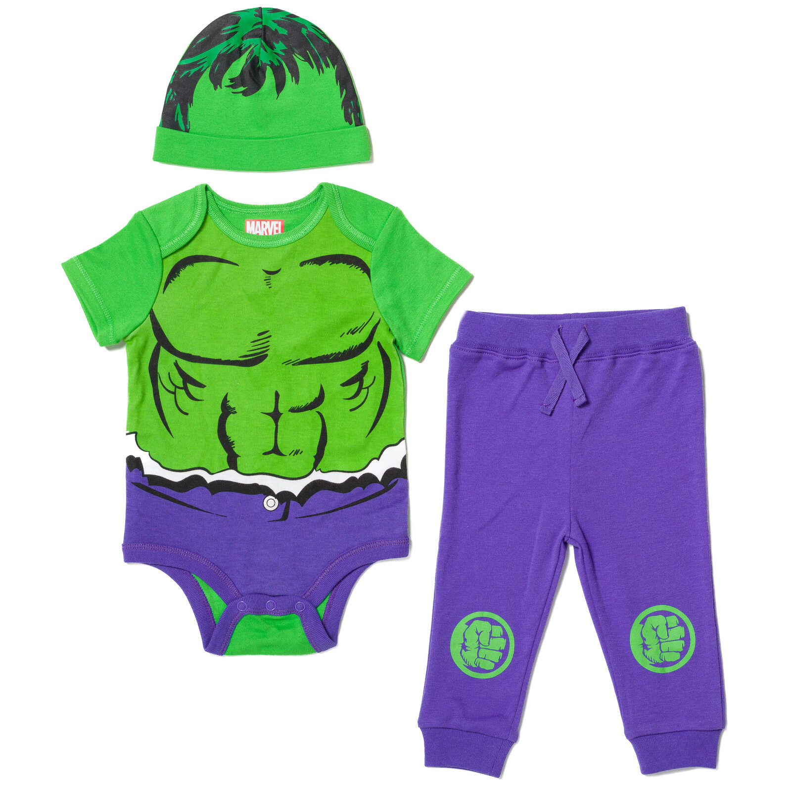 Marvel Avengers The Hulk Baby Boys' Cosplay Bodysuit Pants and Hat Set