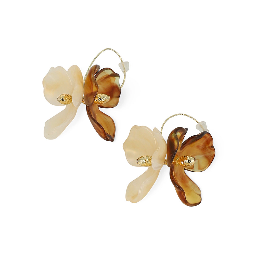 SOHI Women's The Iris Drop Earrings - Coffee Brown & California Gold