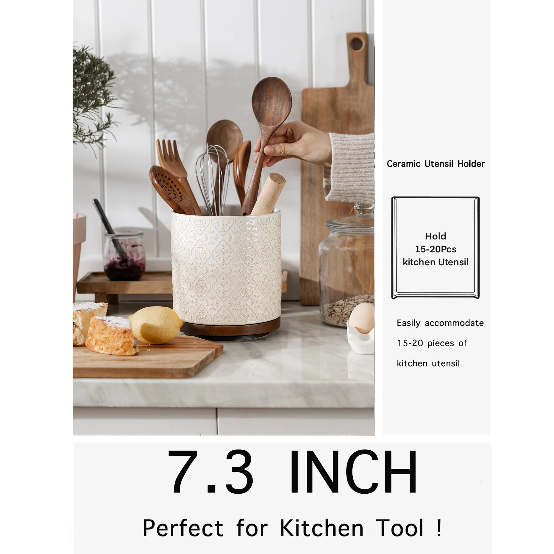 WZK 360 Rotating Extra Large Ceramic Kitchen Utensil Holder