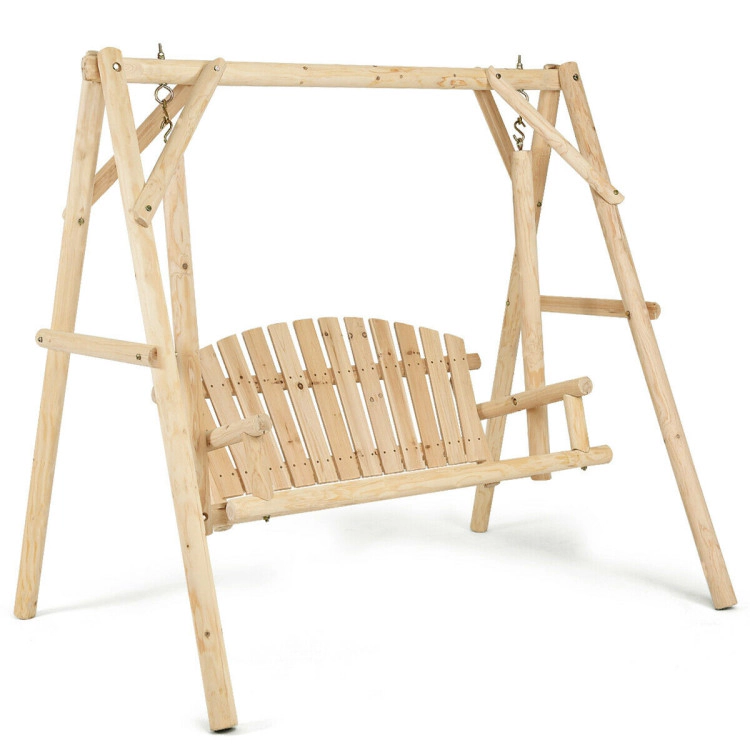 Hivvago Outdoor Wooden Porch Bench Swing Chair With Rustic Curved Back