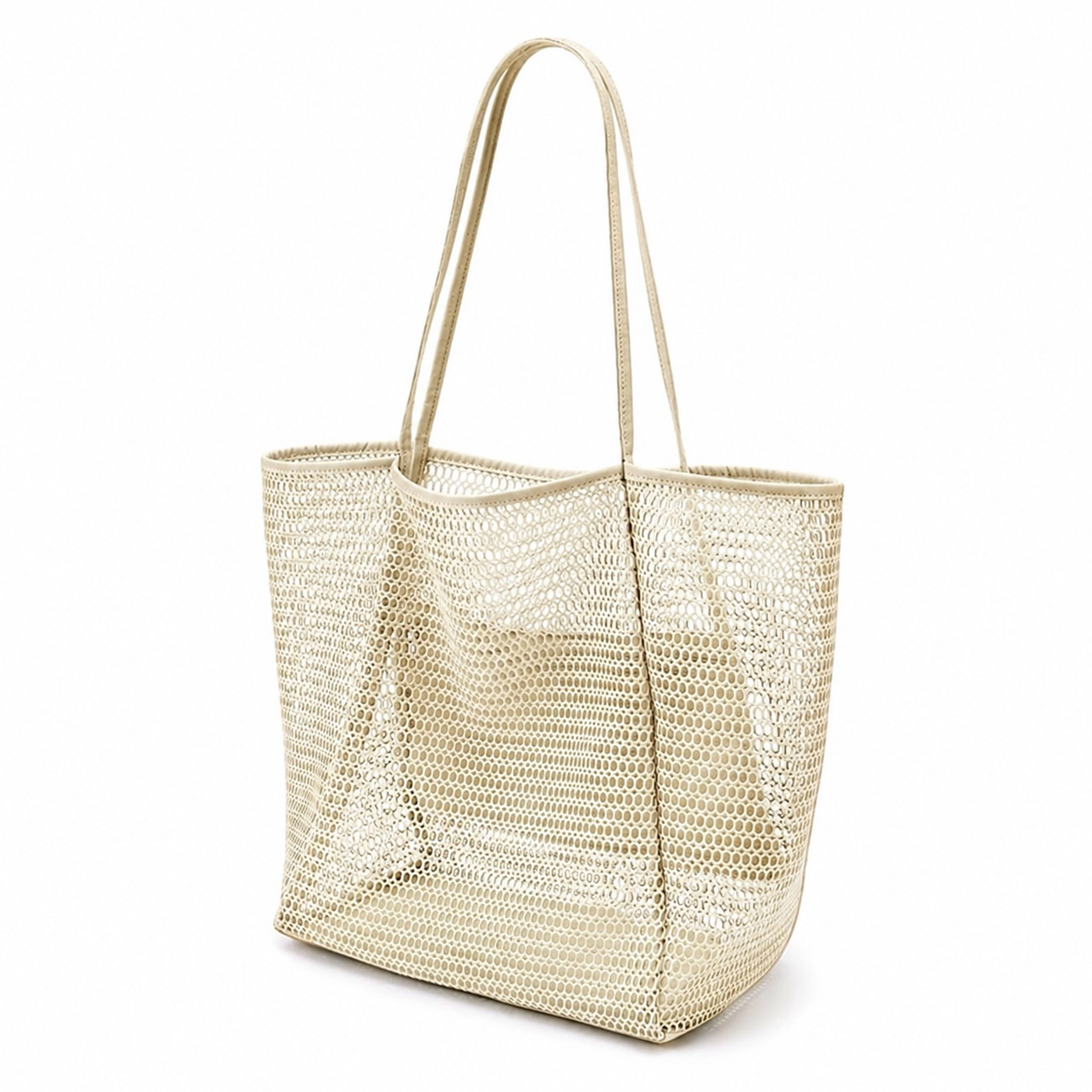 Alilang Women's Mesh Tote Bag Large Capacity Lightweight Polyester Shoulder Handbag with Inner Pouch, Khaki