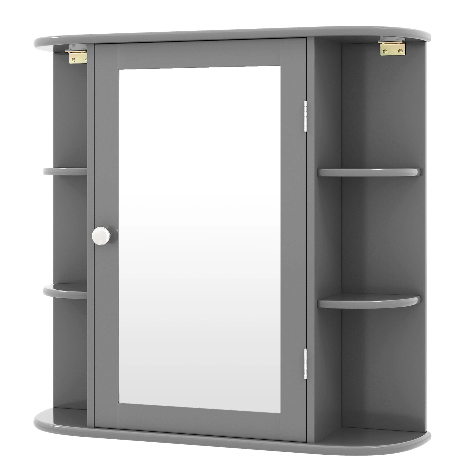 SUGIFT Mirrored Door 4 Internal Tiers 6 Open Shelves Bathroom Medicine Cabinet 26-in x 6.5-in x 25-in 44-lb Top Gray