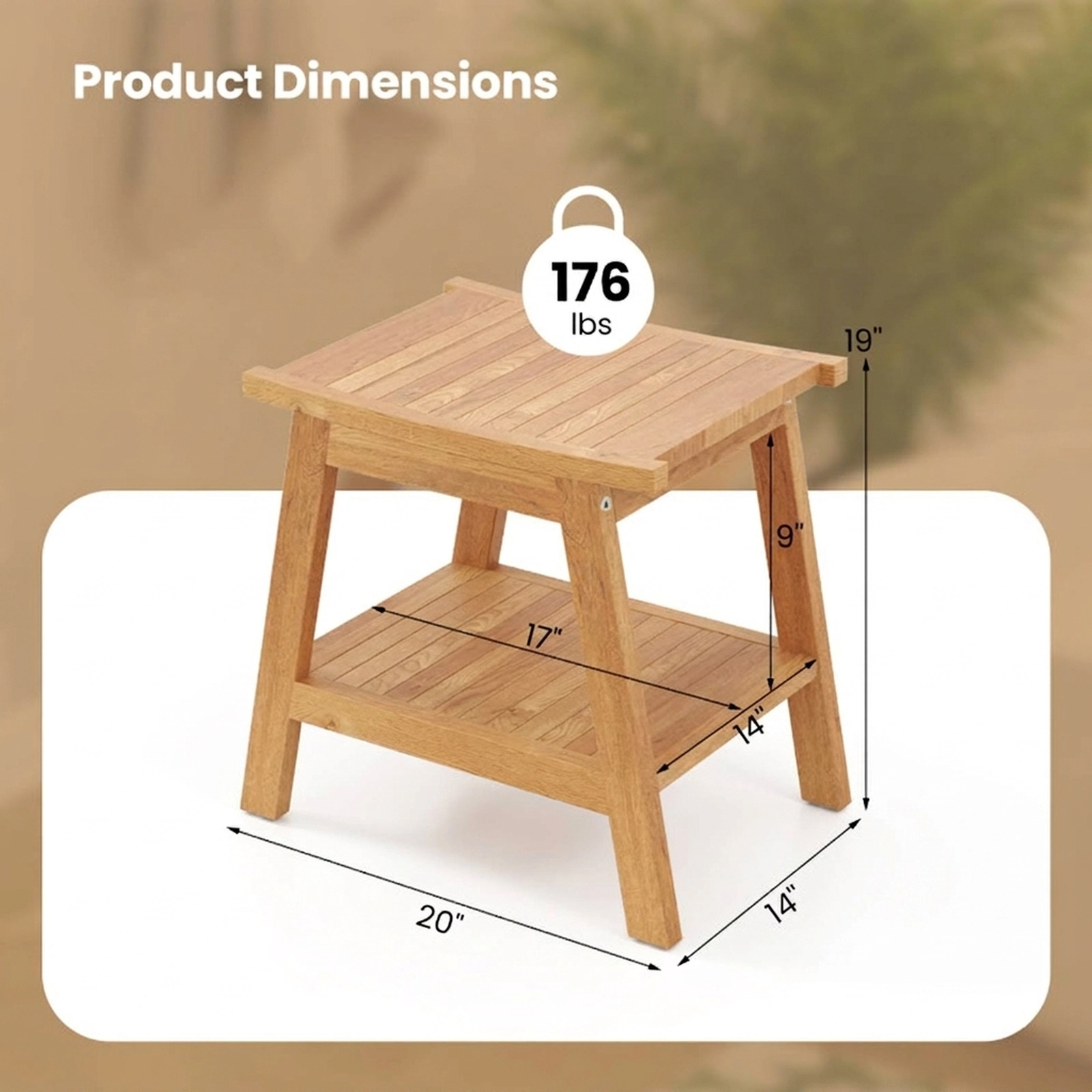 SUGIFT 20-in Teak Wood Shower Bench with Storage Shelf 176-lb Capacity 20 x 14 x 19 in Foot Pads Natural 1-Piece
