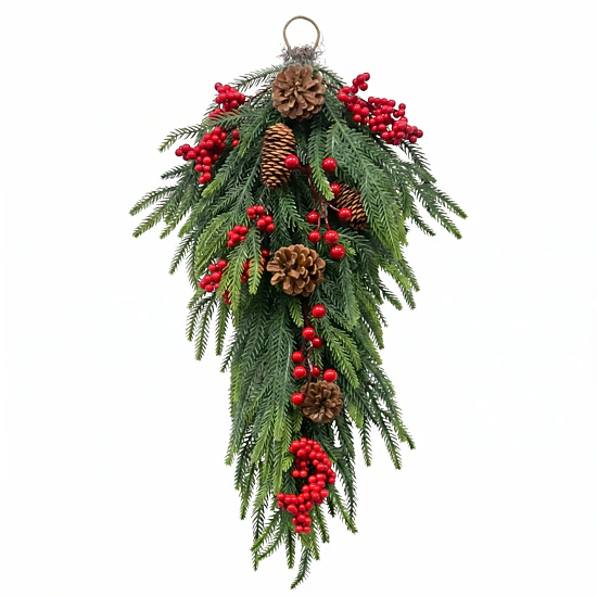 Howbow 24 Inch Pre-Lit Christmas Teardrop Swag, 20 Lights, 8 Modes ...