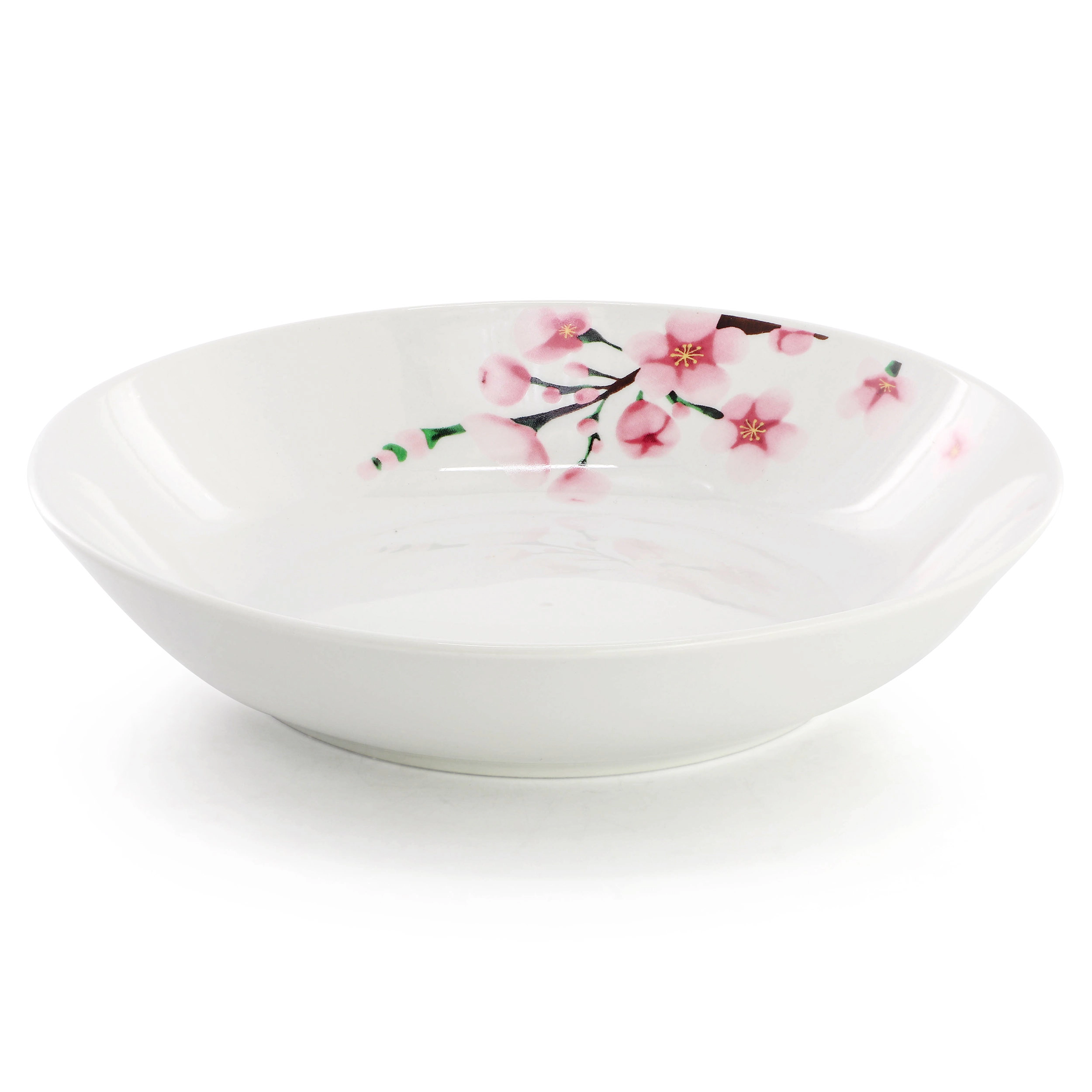 Elama Tamara 24 Piece Cherry Blossom Porcelain Double Bowl Dinnerware Set, Service for 6 in White and Pink