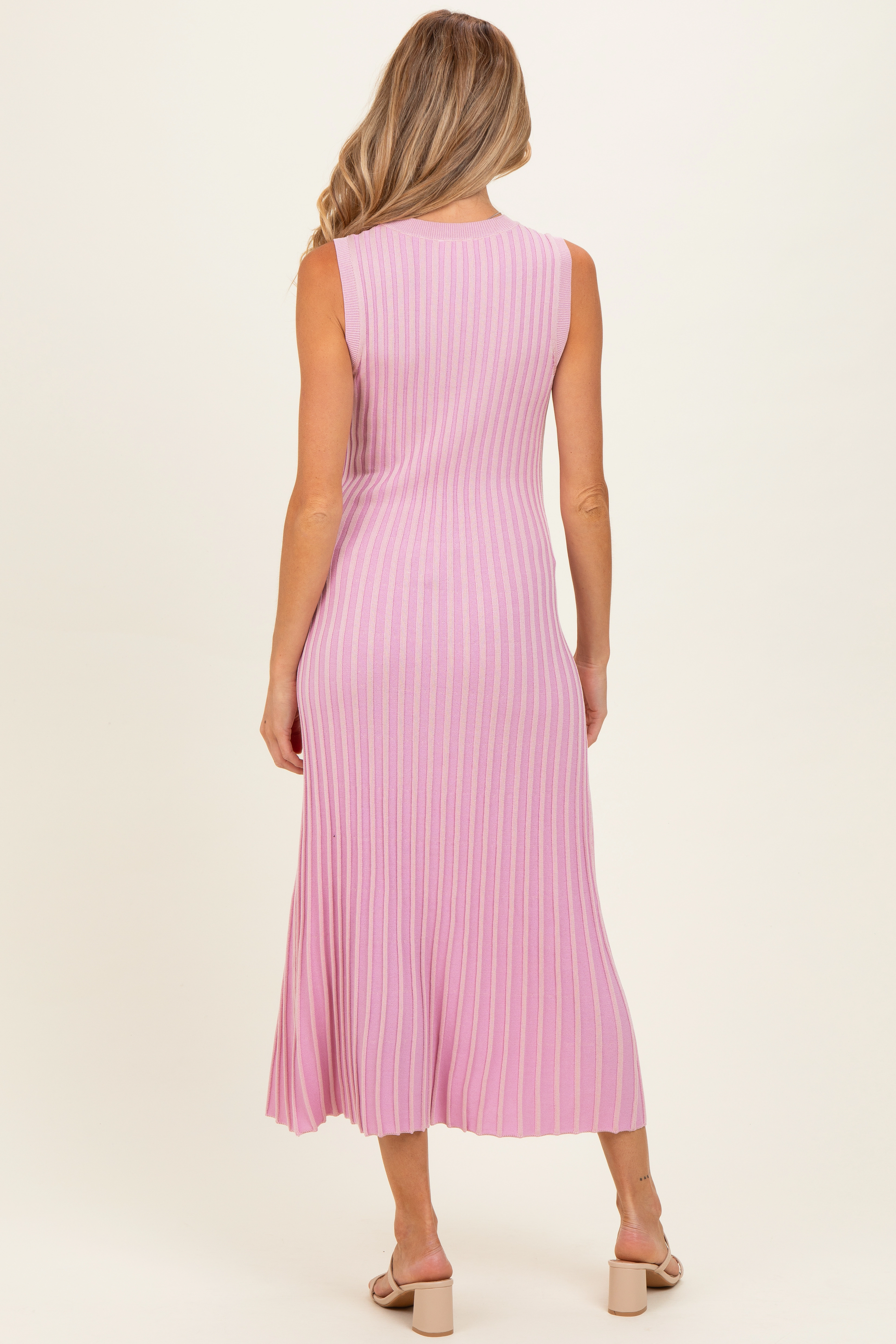 PinkBlush Womens Pink Ribbed Knit Sleeveless Maternity Maxi Dress