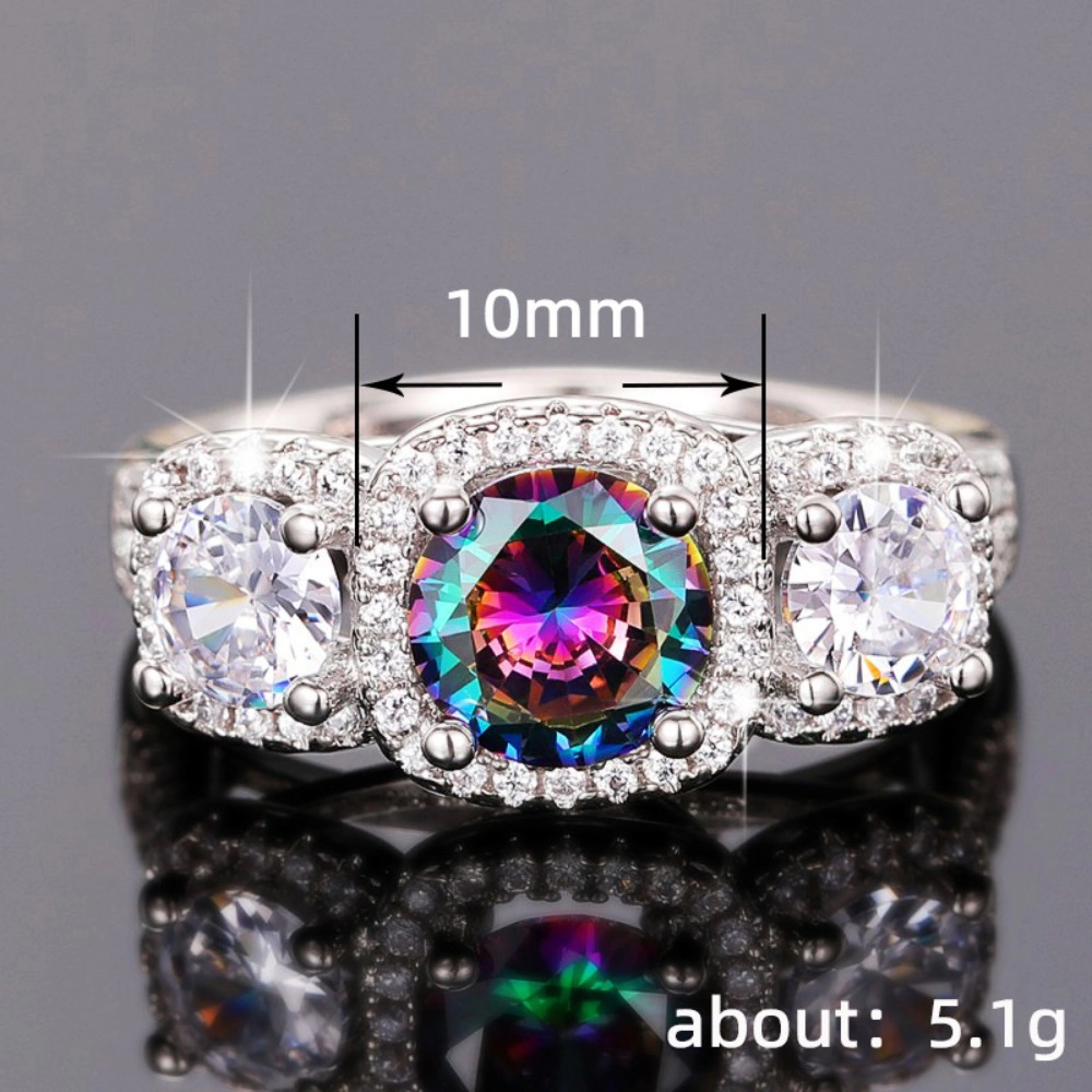 Round Rainbow Cubic Zirconia Statement Cocktail Rings for Women