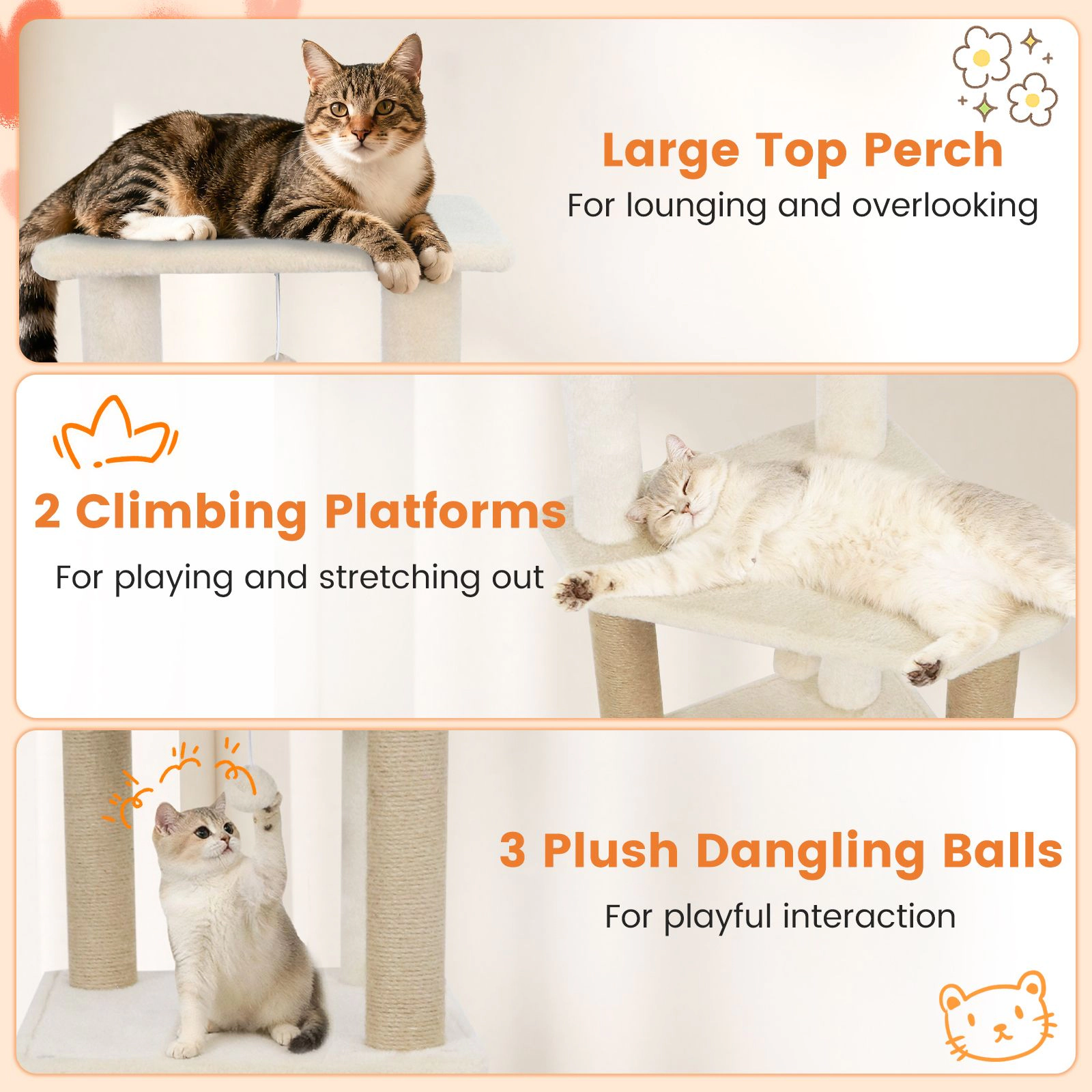 SlickBlue 64-Inch Cat Tower with Condos, Scratching Posts and Toys