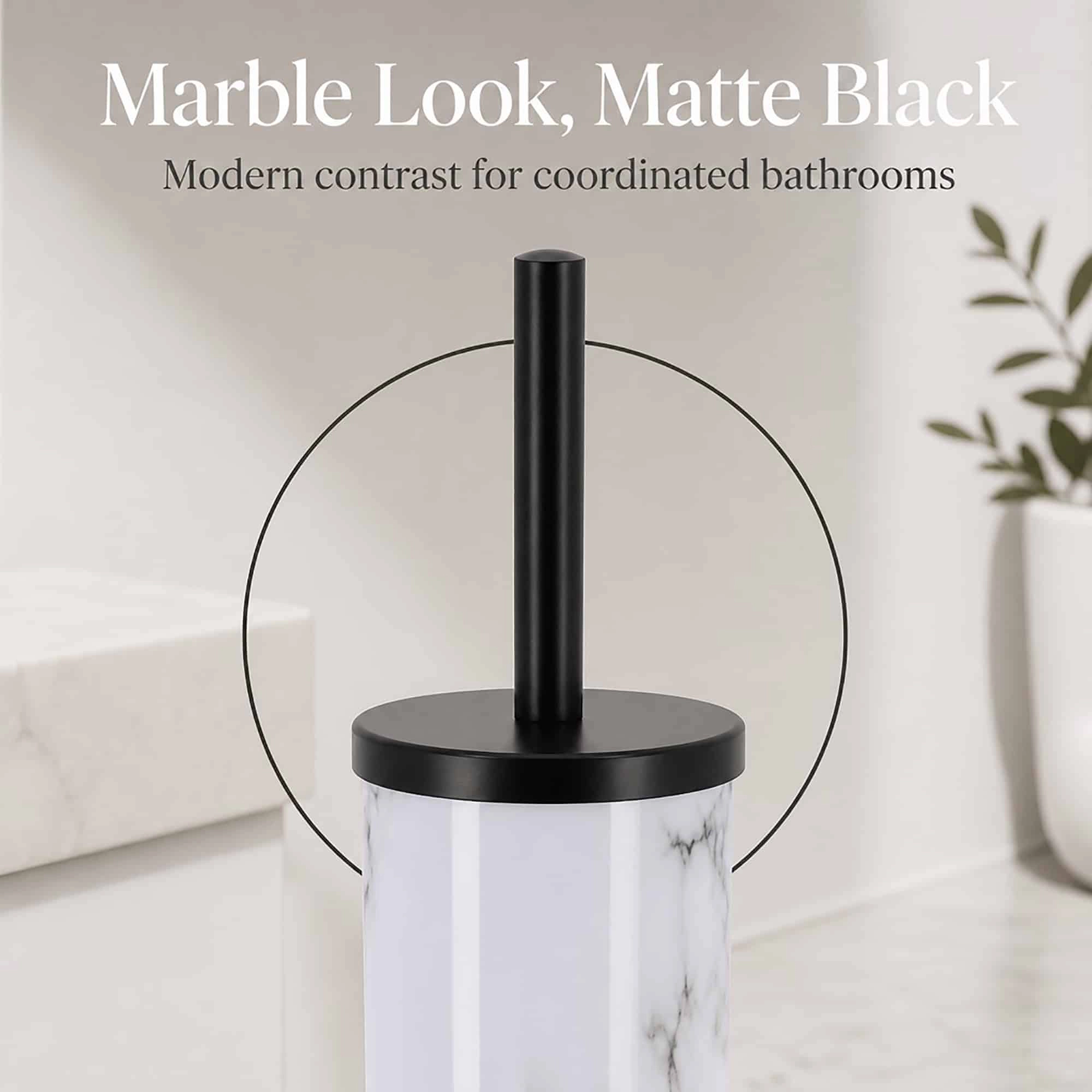 Evideco French Home Goods Carrara Noir Slim Marble-Print Toilet Brush and Holder Set