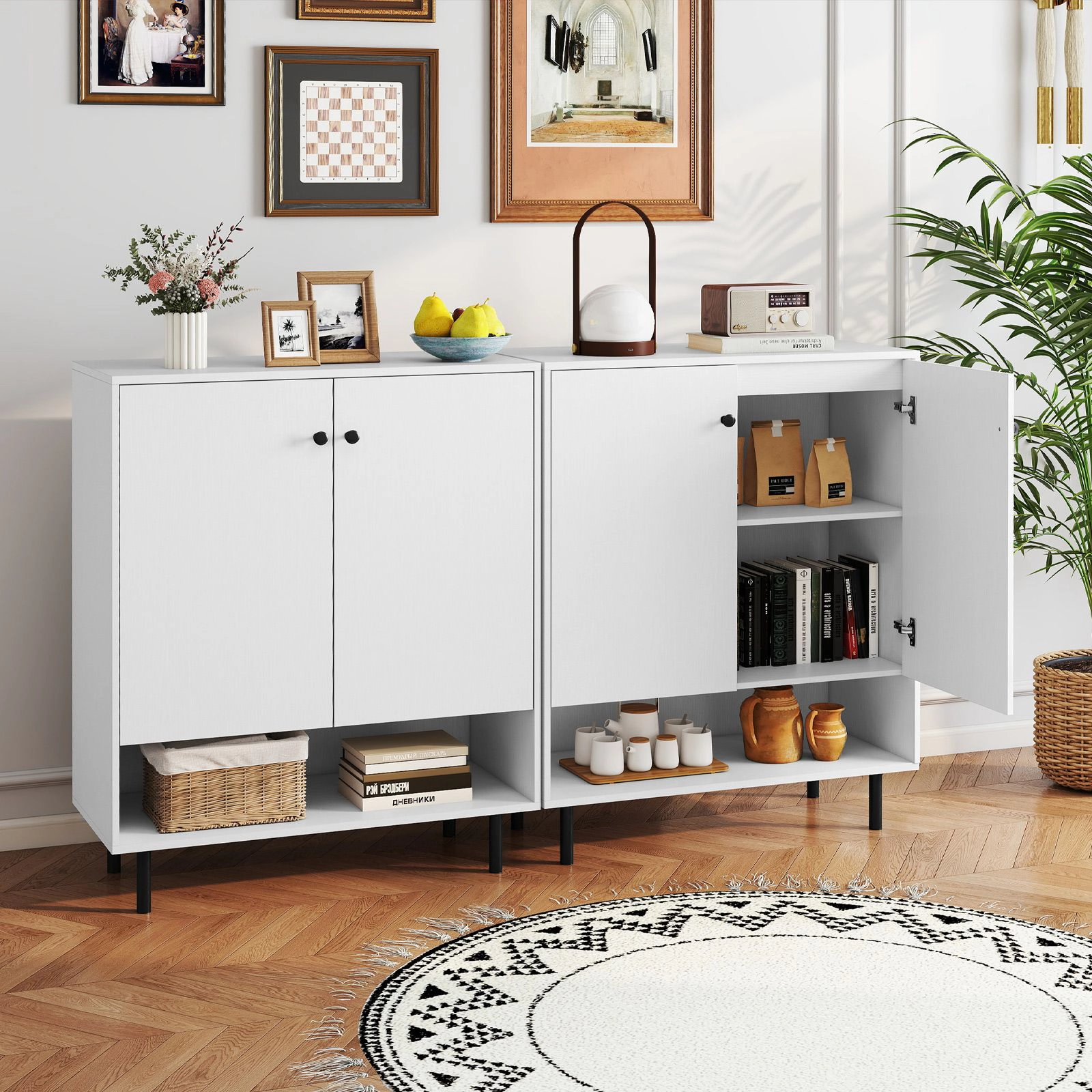 SlickBlue Modern Buffet Cabinet with Adjustable Shelves and Storage White