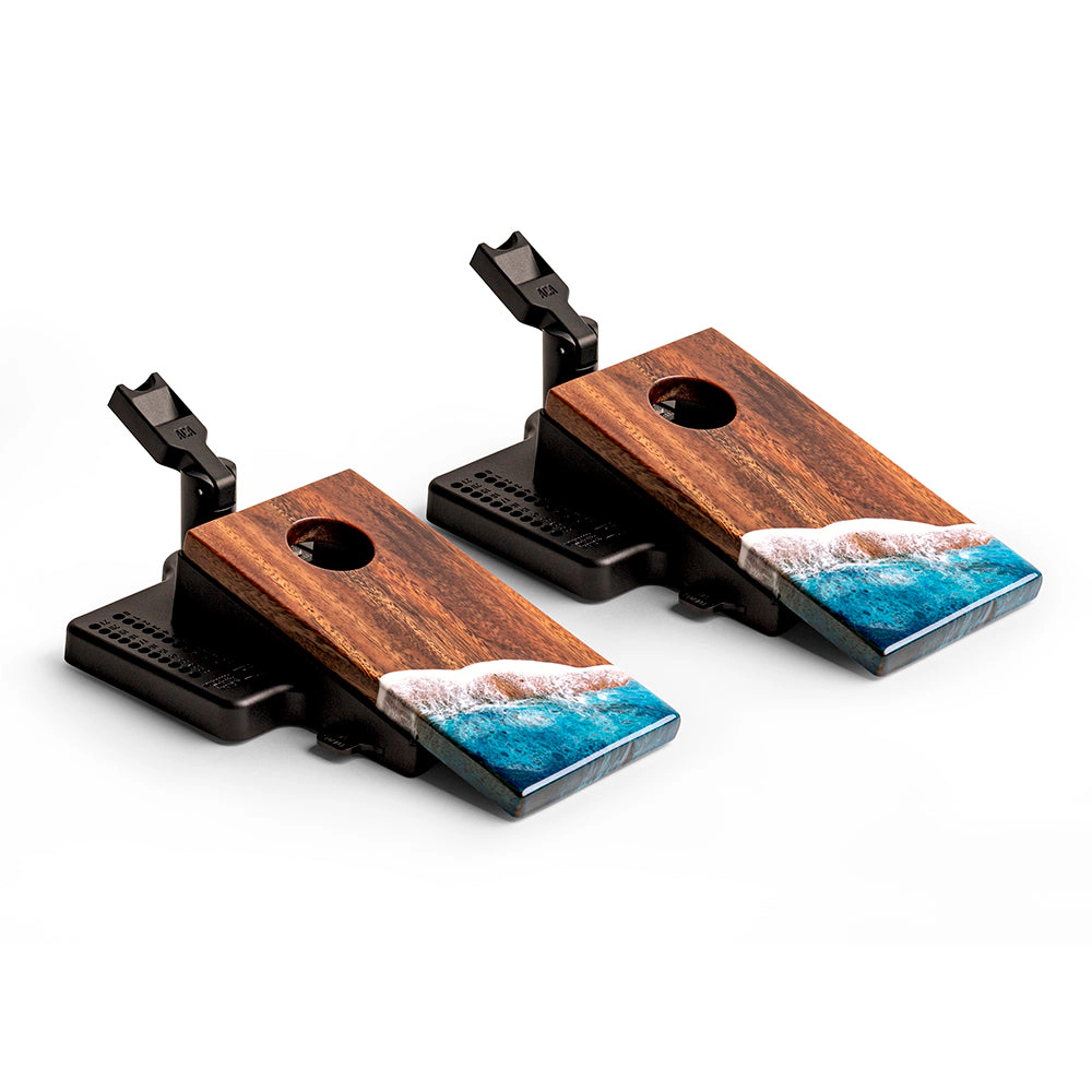 Elakai The Beach Epoxy Resin Mahogany Pathfinder Art Mini Tabletop Cornhole Game