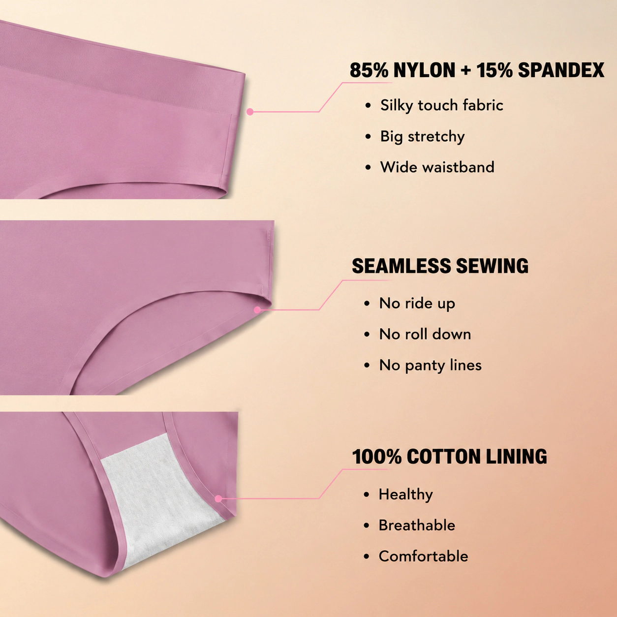 WZK Womens 6-Pack Seamless Bikini Soft Stretchy Breathable Underwear