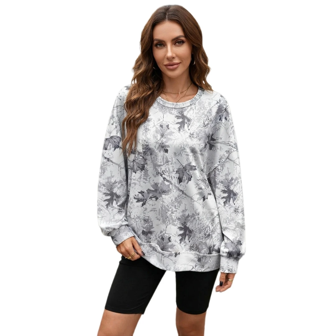 Coolmee Women's Round Neck Long Sleeve Loose Printed Sweatshirt Top All Season