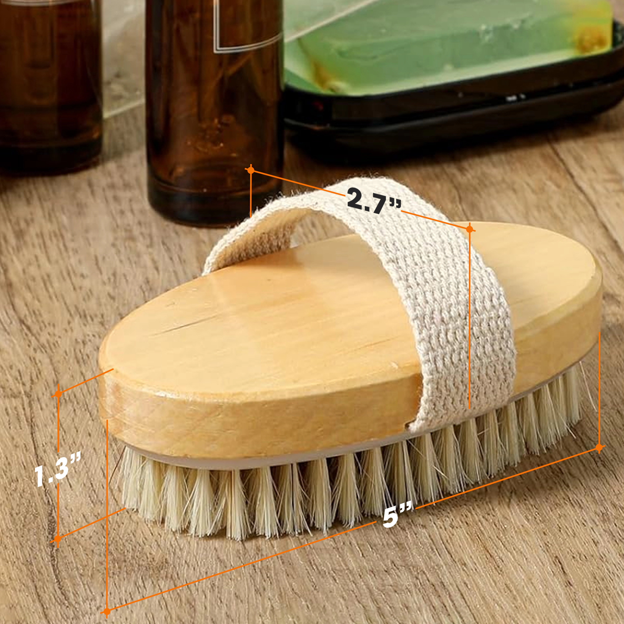 Cheer Collection 2-Pack Natural Bristle Exfoliating Body Brushes with Hand Straps