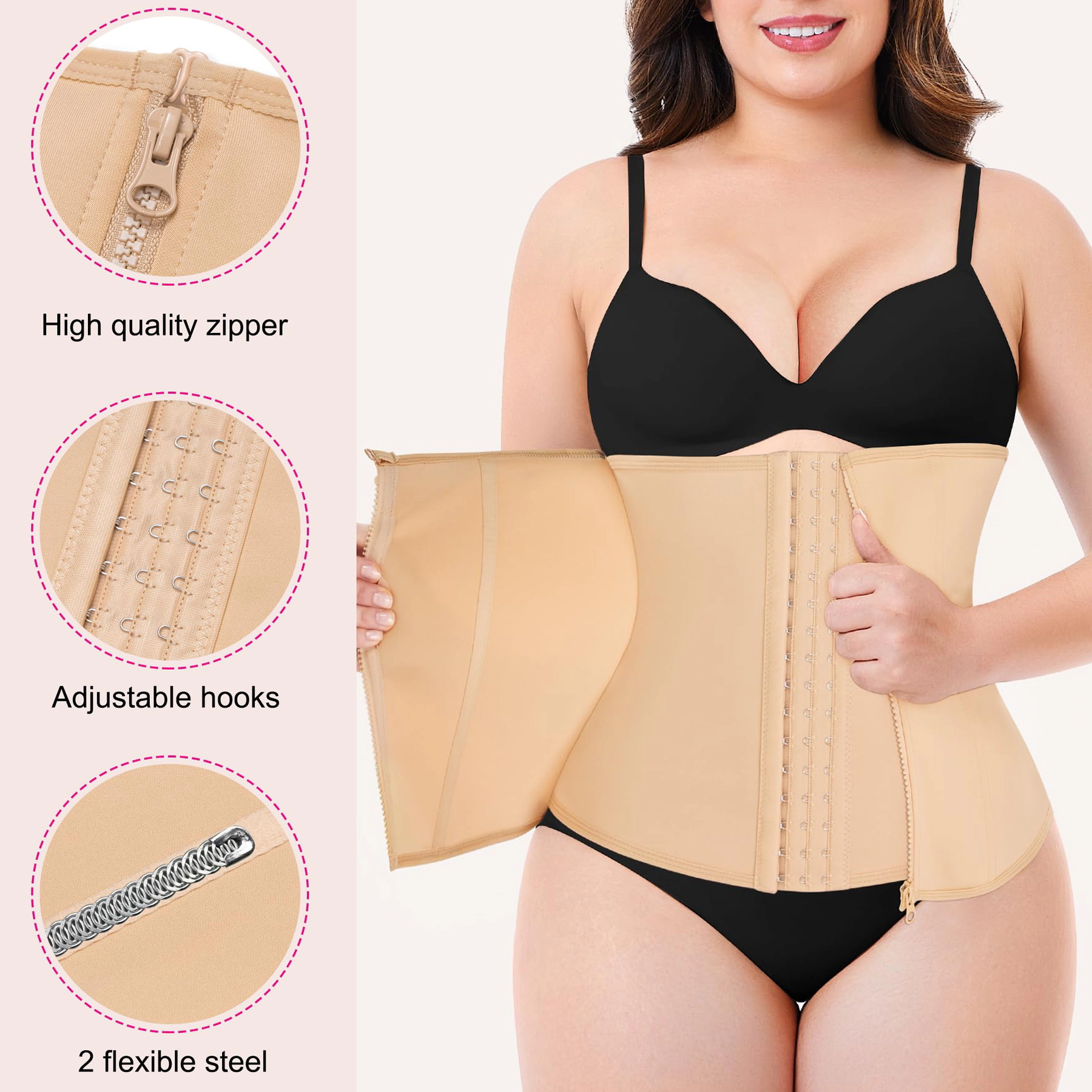 Nebility Women Zipper Tummy Control Waist Trainer Corset
