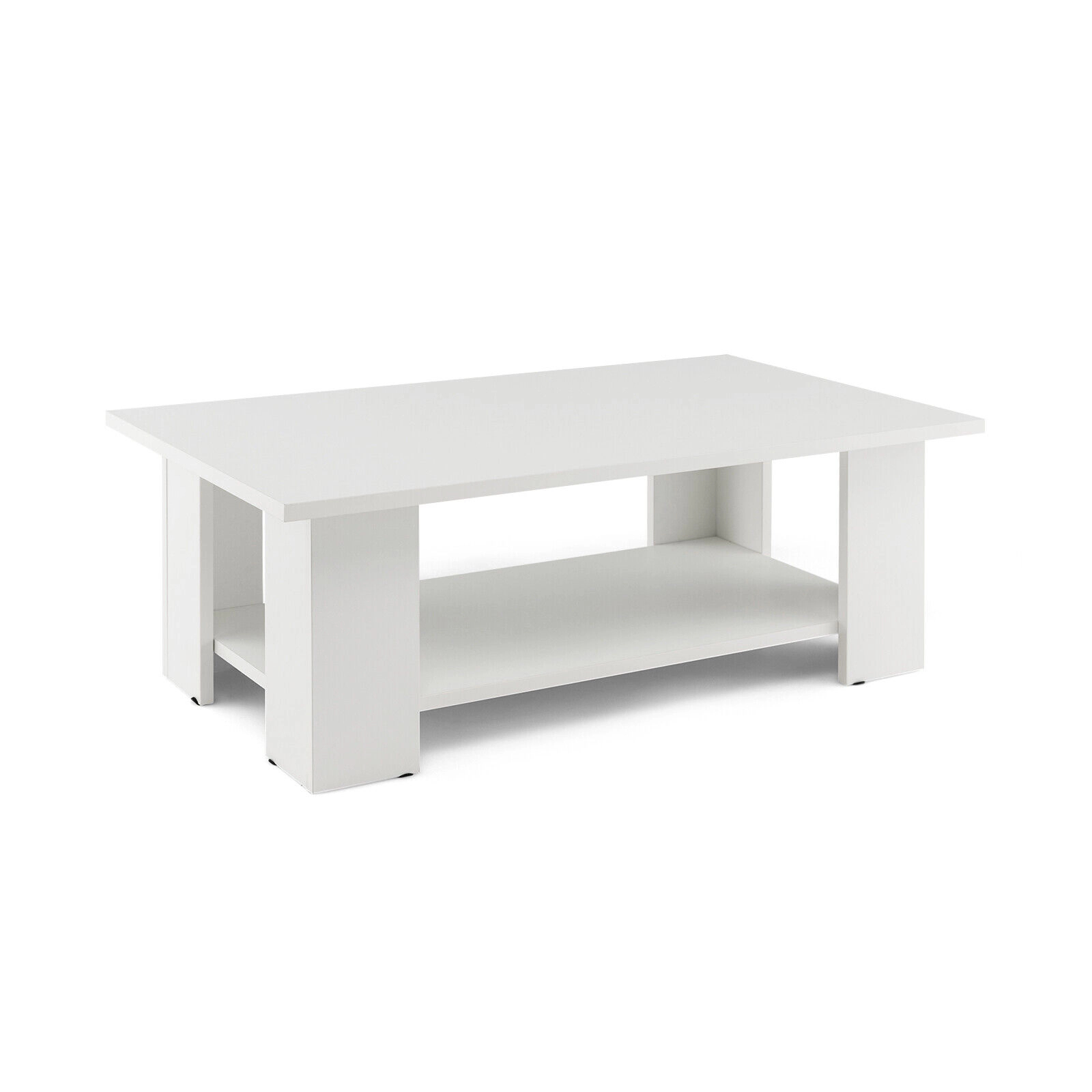 SUGIFT 2-Tier Low Profile Open Shelf Engineered Wood Coffee Table 41-in x 20.5-in x 12.5-in 210-lb Capacity White