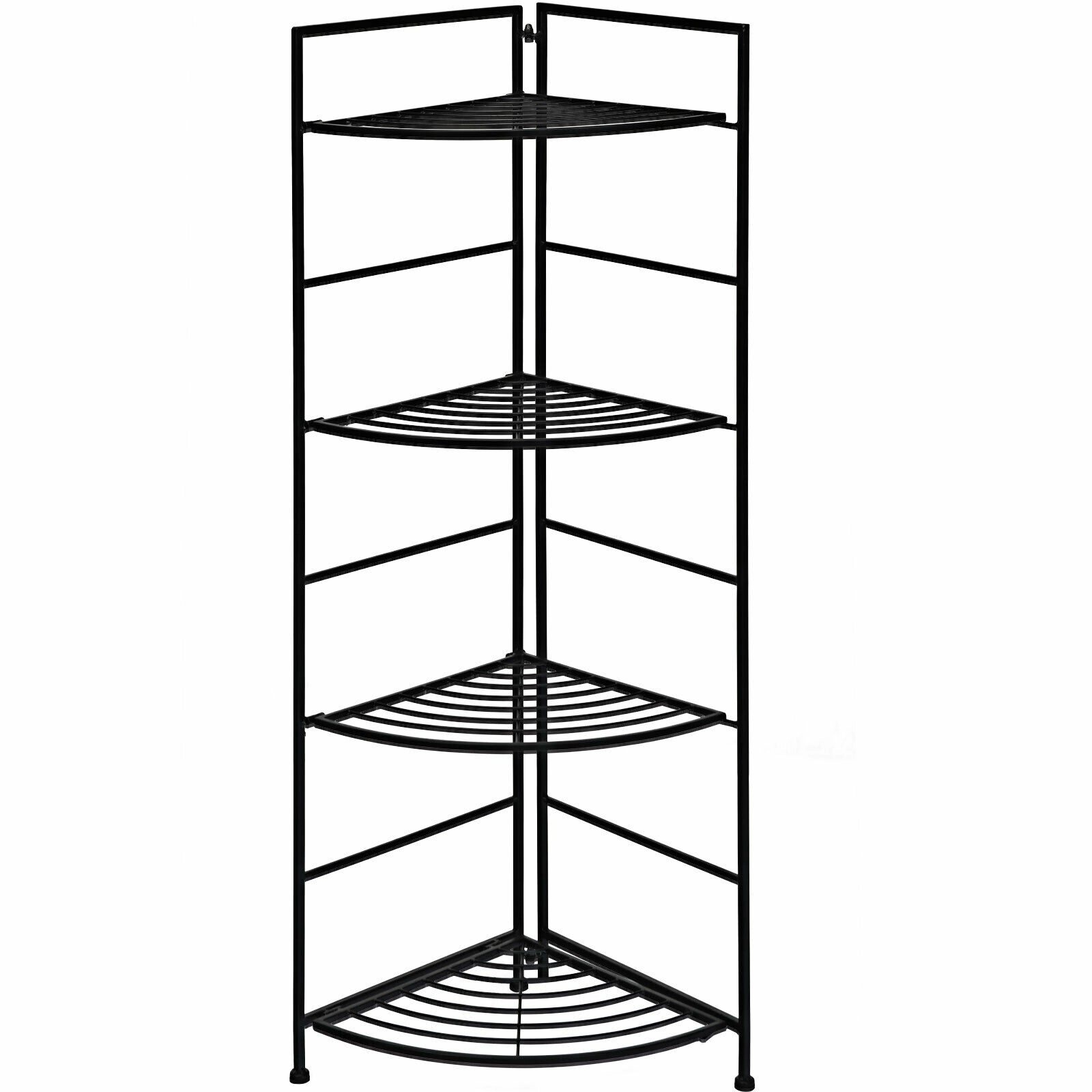 SUGIFT Black 4-Tier 46-in Tall Folding Metal Plant Stand Corner Flower Display Rack for Patio Balcony