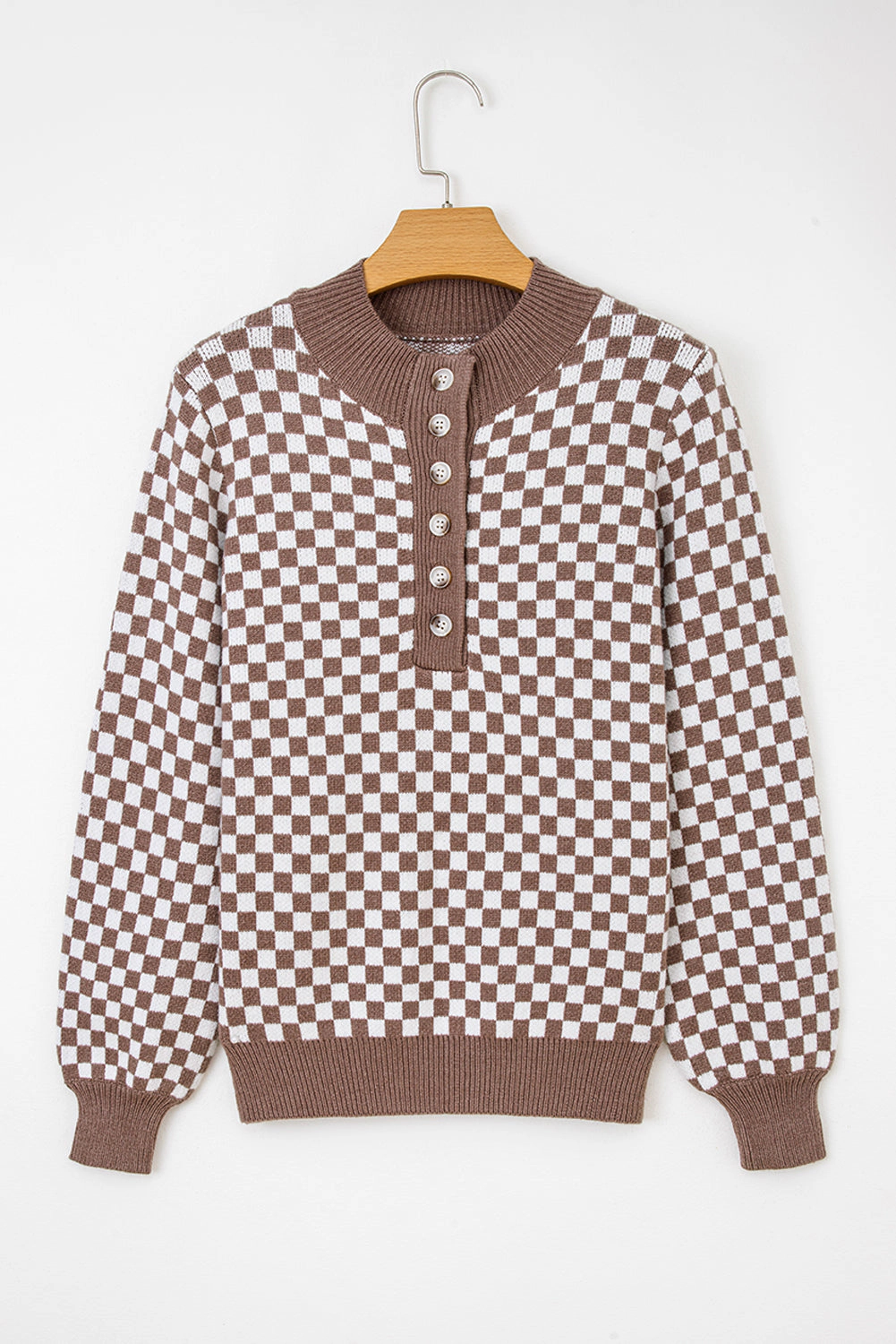 Threaded Pear Women's Mckinley Trim Checkerboard Knit Sweater