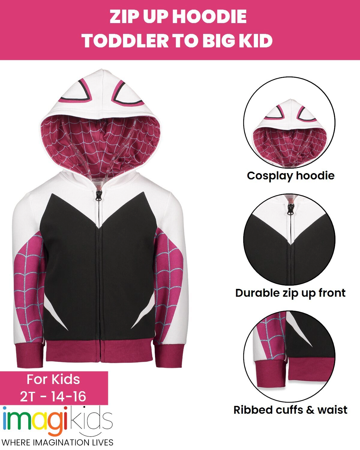 Marvel Spider-Man Girls' Cosplay Fleece Zip-Up Hoodie