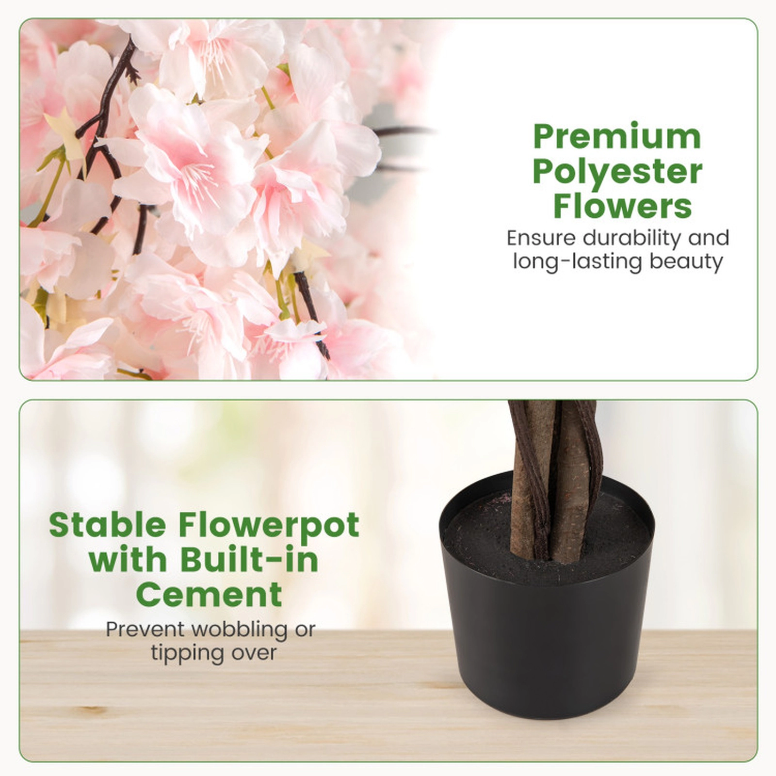 SUGIFT 5.5-ft Artificial Cherry Blossom Tree with Pink/White Flowers 65-in Tall with Cement-Filled Pot 1-Pack Pink/White