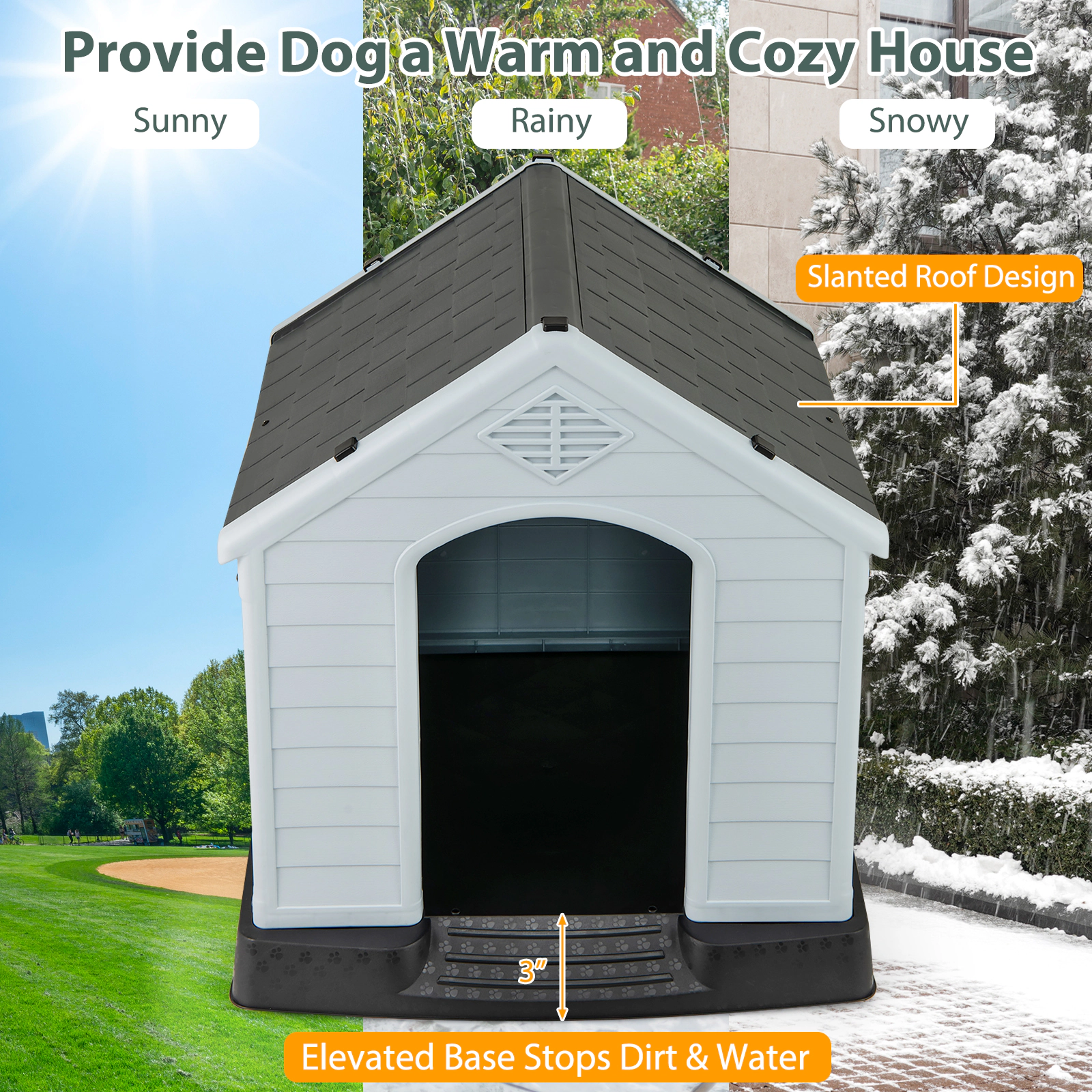 SUGIFT Gray Waterproof Plastic Dog House with Elevated Floor and Vented Roof 27-in W 25-in D 28-in H