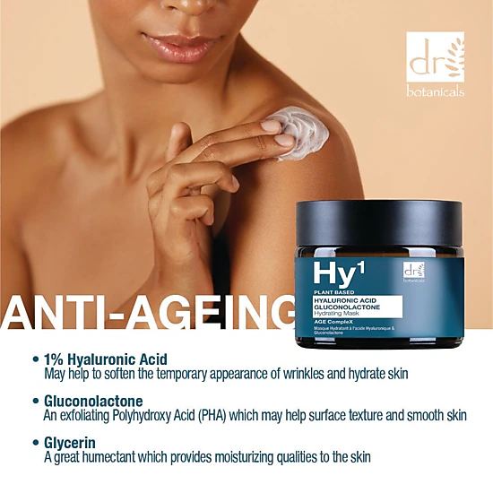 Dr Botanicals Hyaluronic Acid 1% & Gluconolactone Mask 60ml - Deep Hydration for Dry, Mature Skin