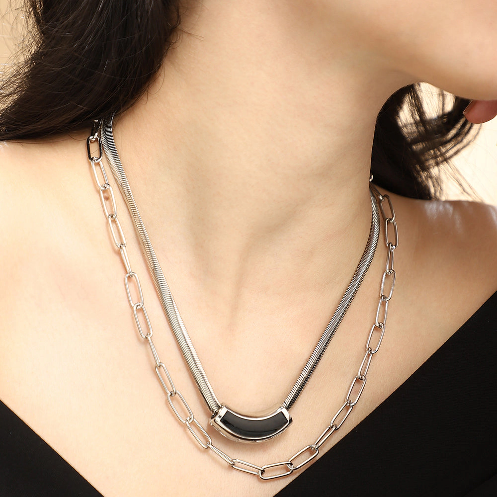 SOHI Women's The Sylvan-Snakechain Multi-Layer Necklace - Chrome Silver