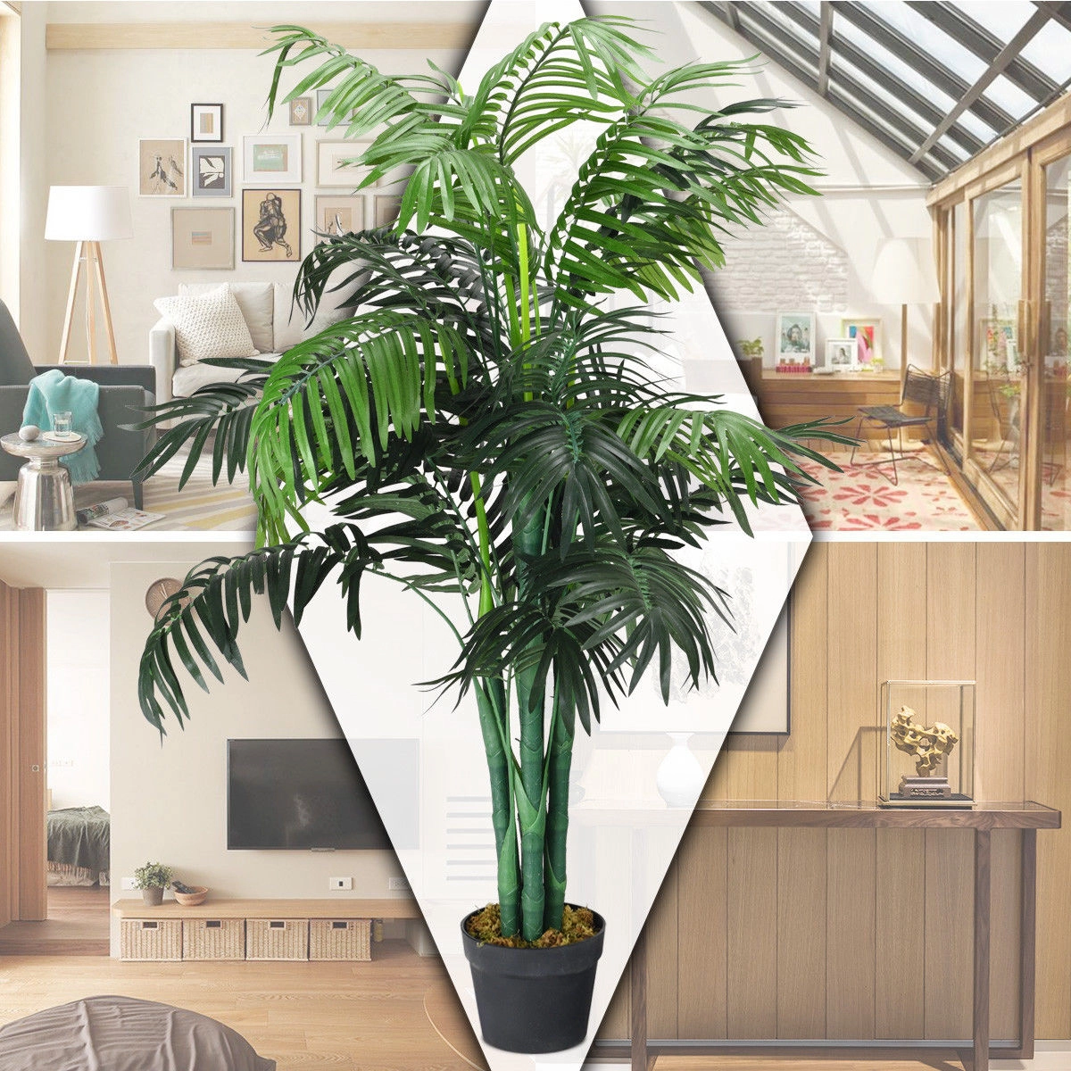 Slickblue 3.5ft Artificial Palm Tree Faux Plant with Layered Fronds Indoor Office Floor Decor