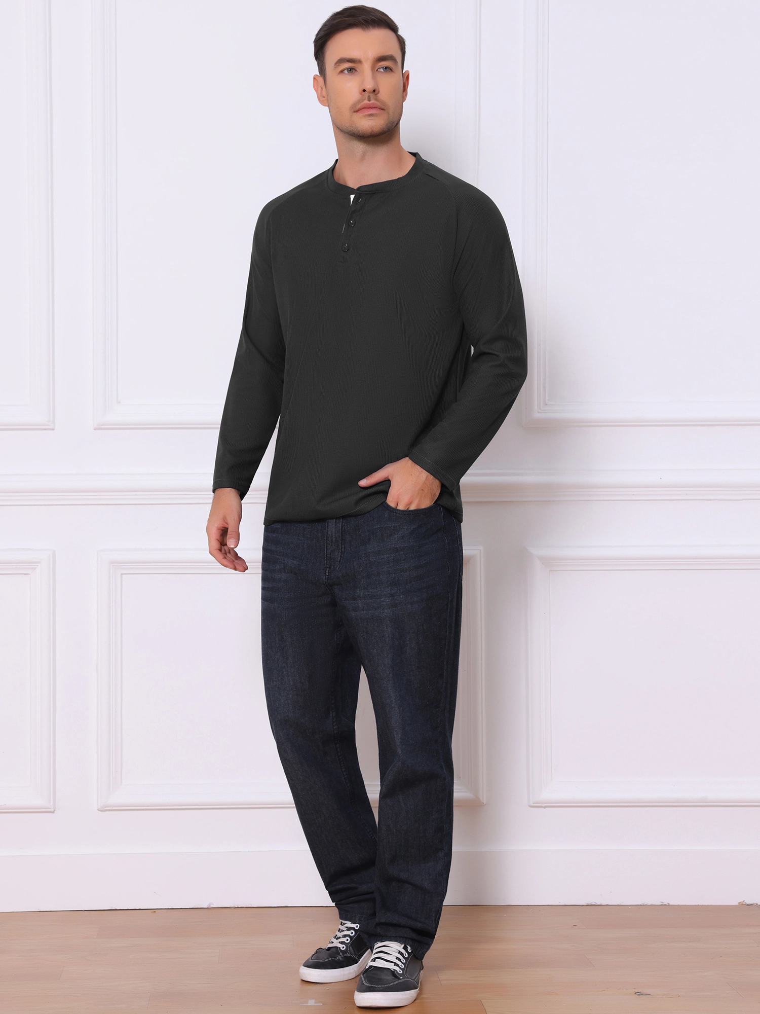 NSPIRE CHIC Men's Long Sleeve Solid Pullover Basic Henley Shirt