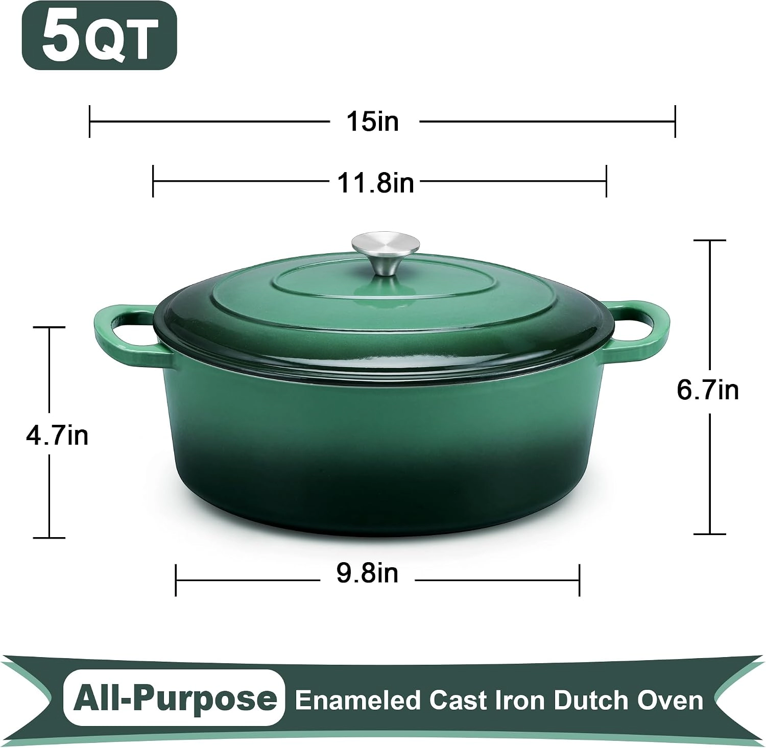 E-FAR 5QT Oval Dutch Oven Pot with Lid, Enameled Cast Iron Dutch Oven