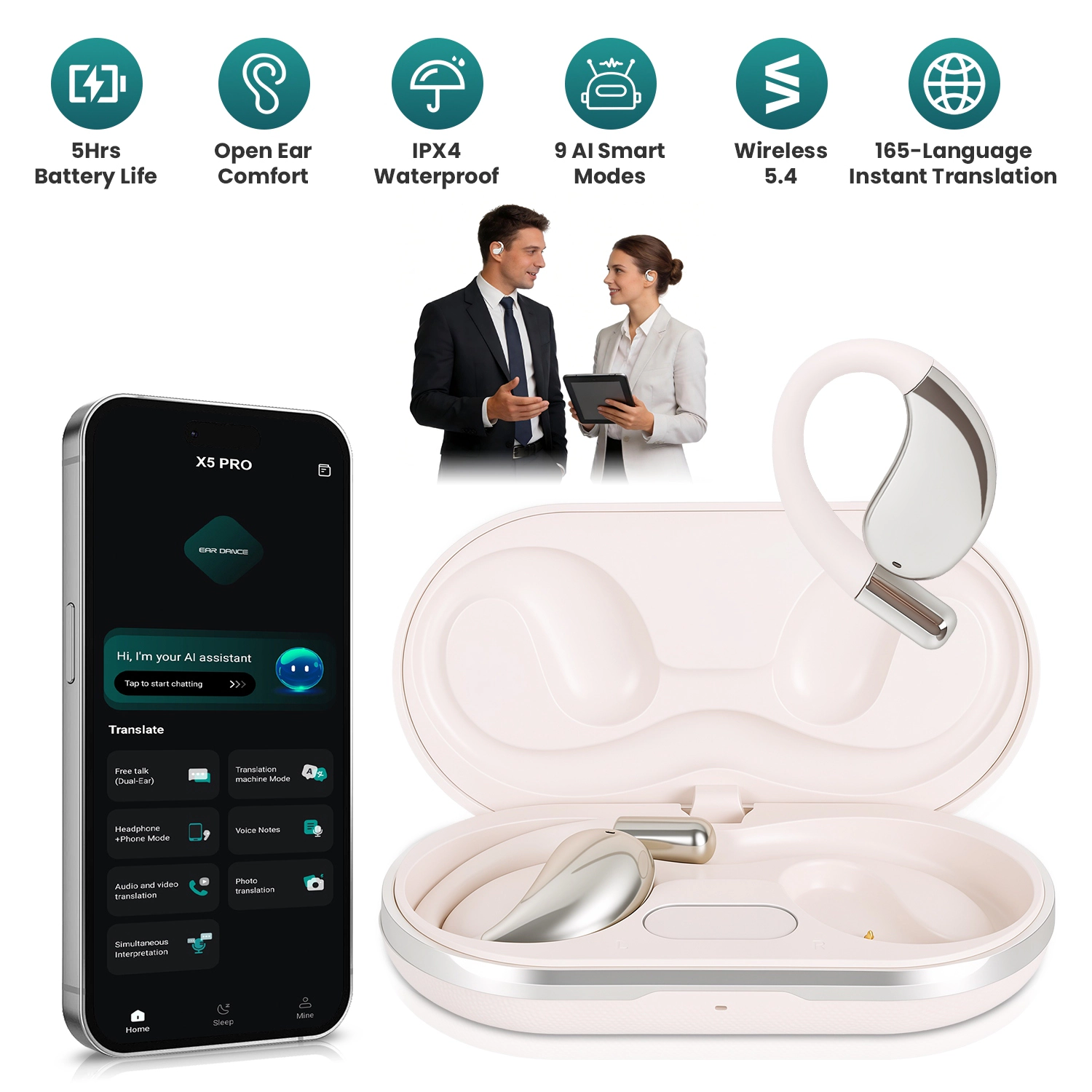 GBruno AI Translation Earbuds With Charging Case
