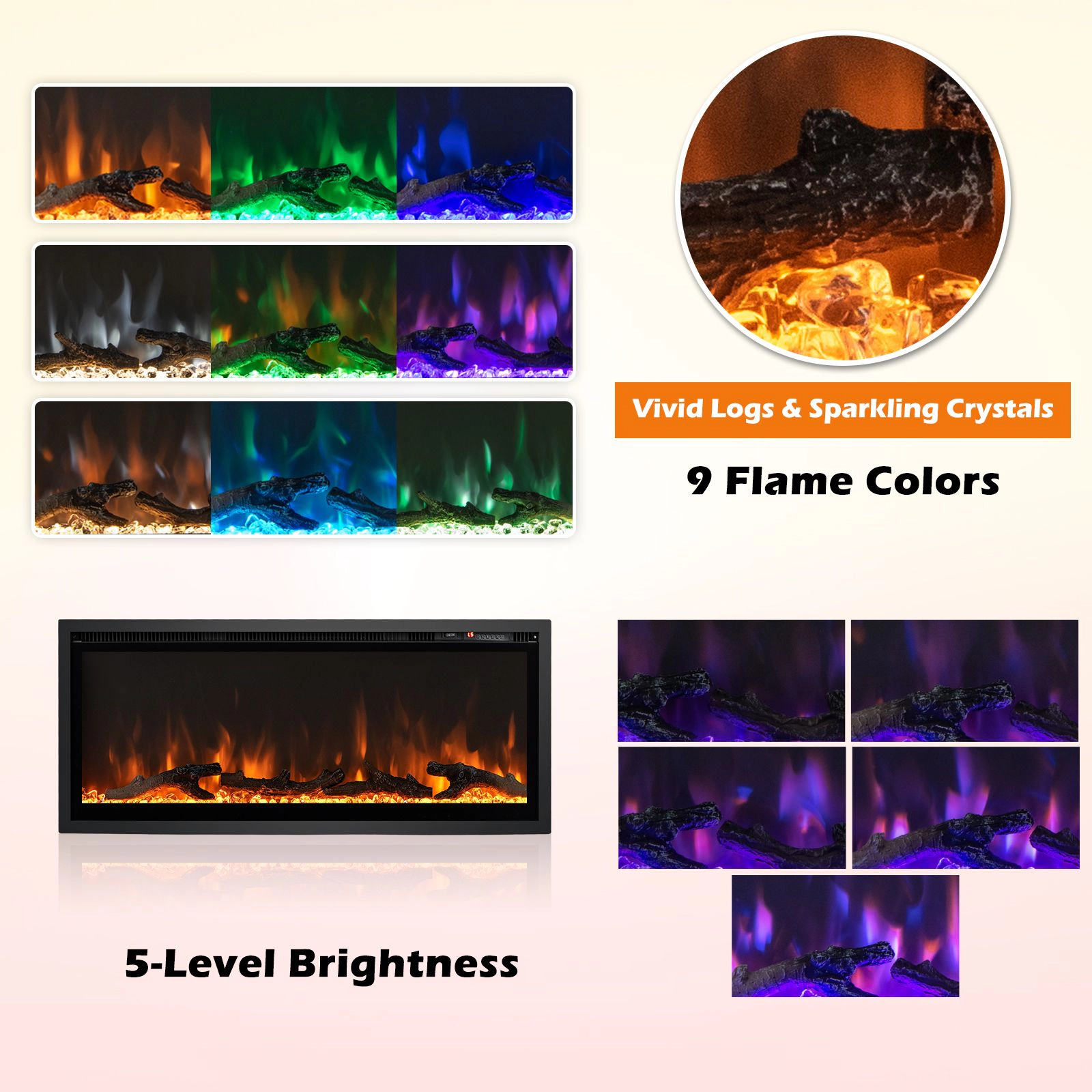 SlickBlue Linear Electric Fireplace Heater, 36/42/50 Inch, Wall Mounted or Freestanding, 5000 BTU