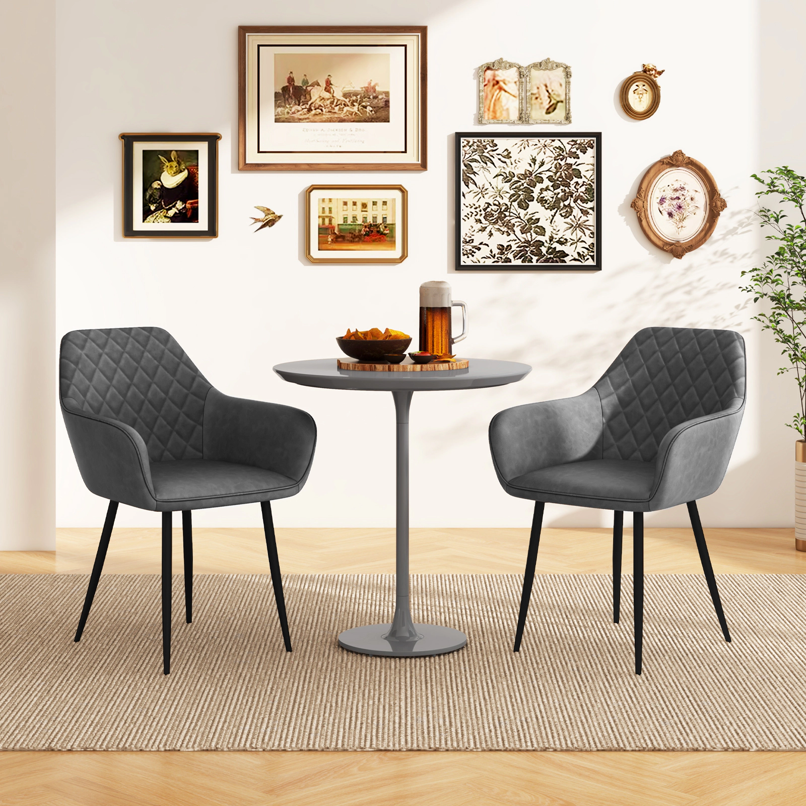 SUGIFT Leisure Dining Chair with Curved Backrest and Wide Seat 330-lb Capacity Gray