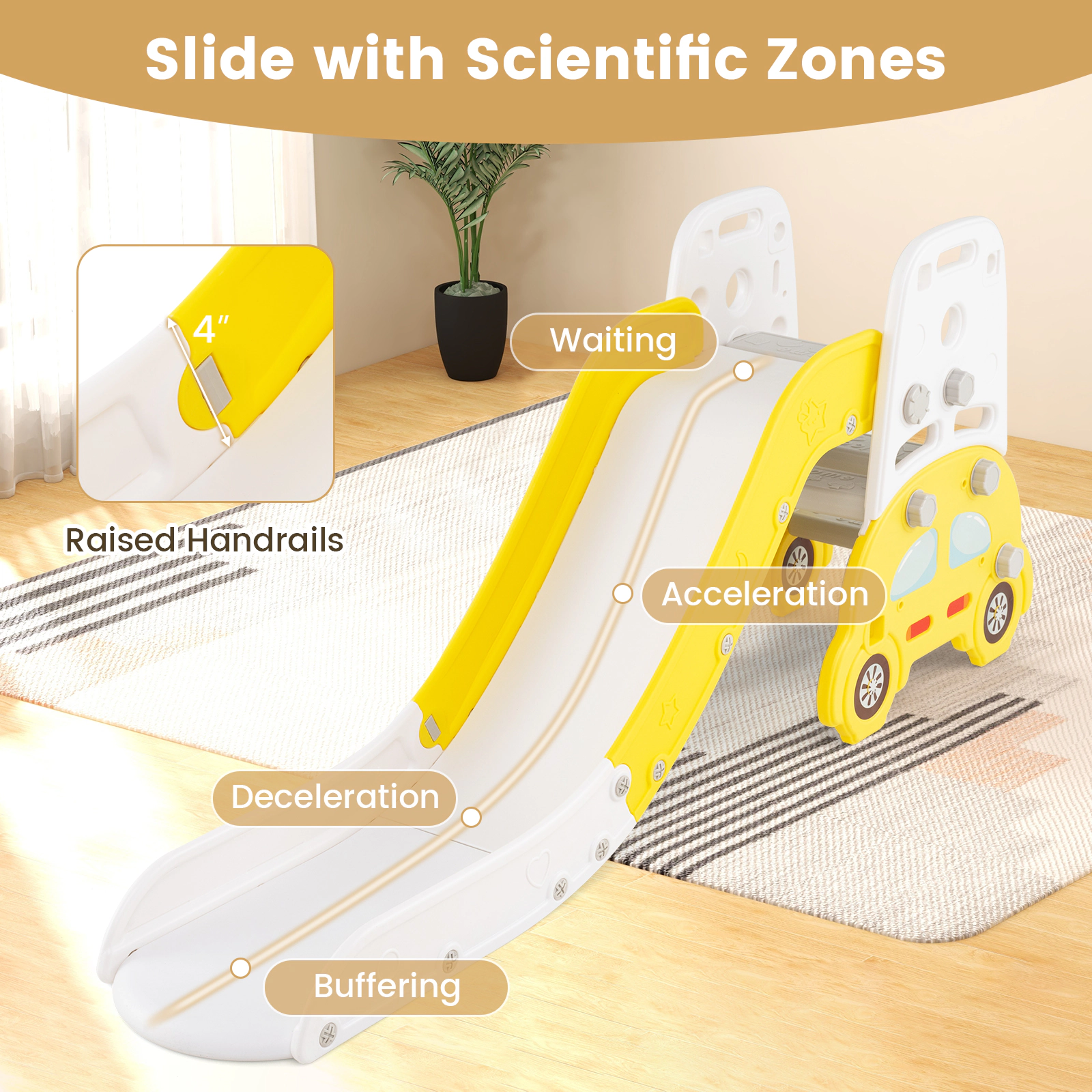 SUGIFT Yellow Art Easel Stool and Book Rack 5-in-1 Convertible Toddler Slide Set
