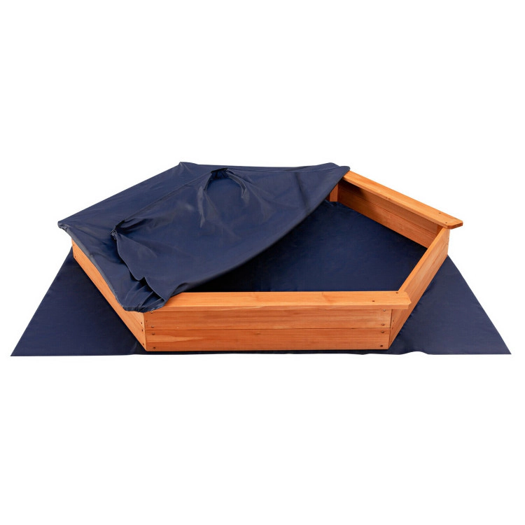 Hivvago Hexagon Wooden Cedar Sand Box with Seat Boards