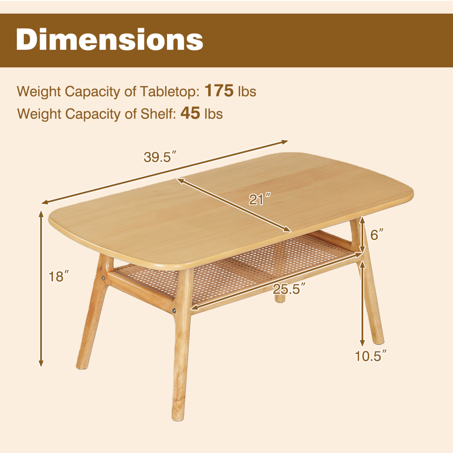 Glintex 2-Tier Boho 39.5-Inch Rattan Coffee Table with Rounded Corners