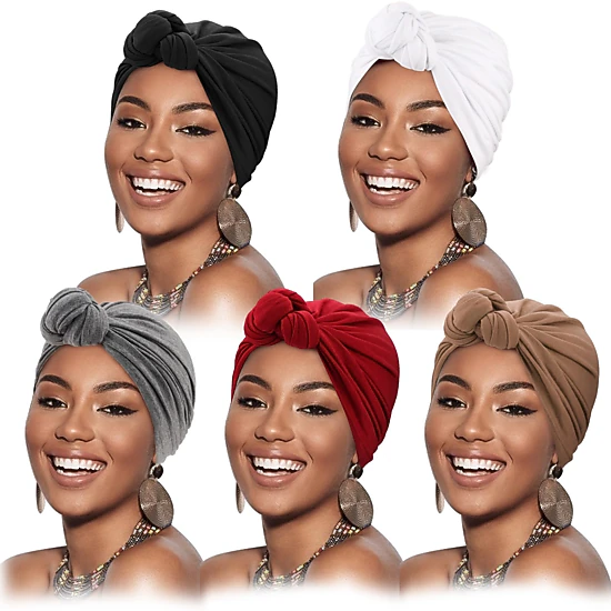 PIGFDK 5 Pack Knotted Headwraps For Women Turbannotted Beanie Hair Covers