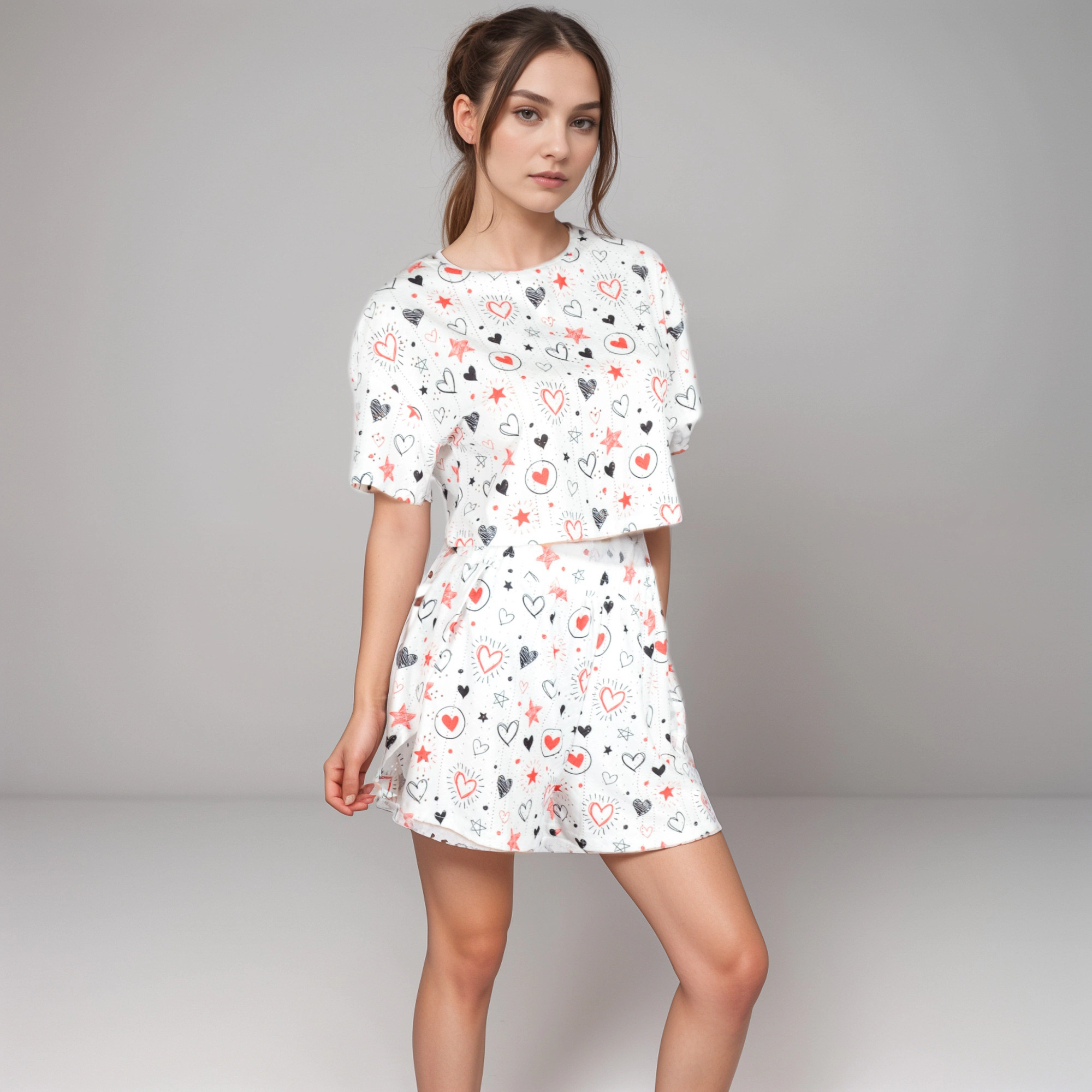 Anna-Kaci Women's 2-Piece Short Sleeve Crop Top and Shorts Pajama Set