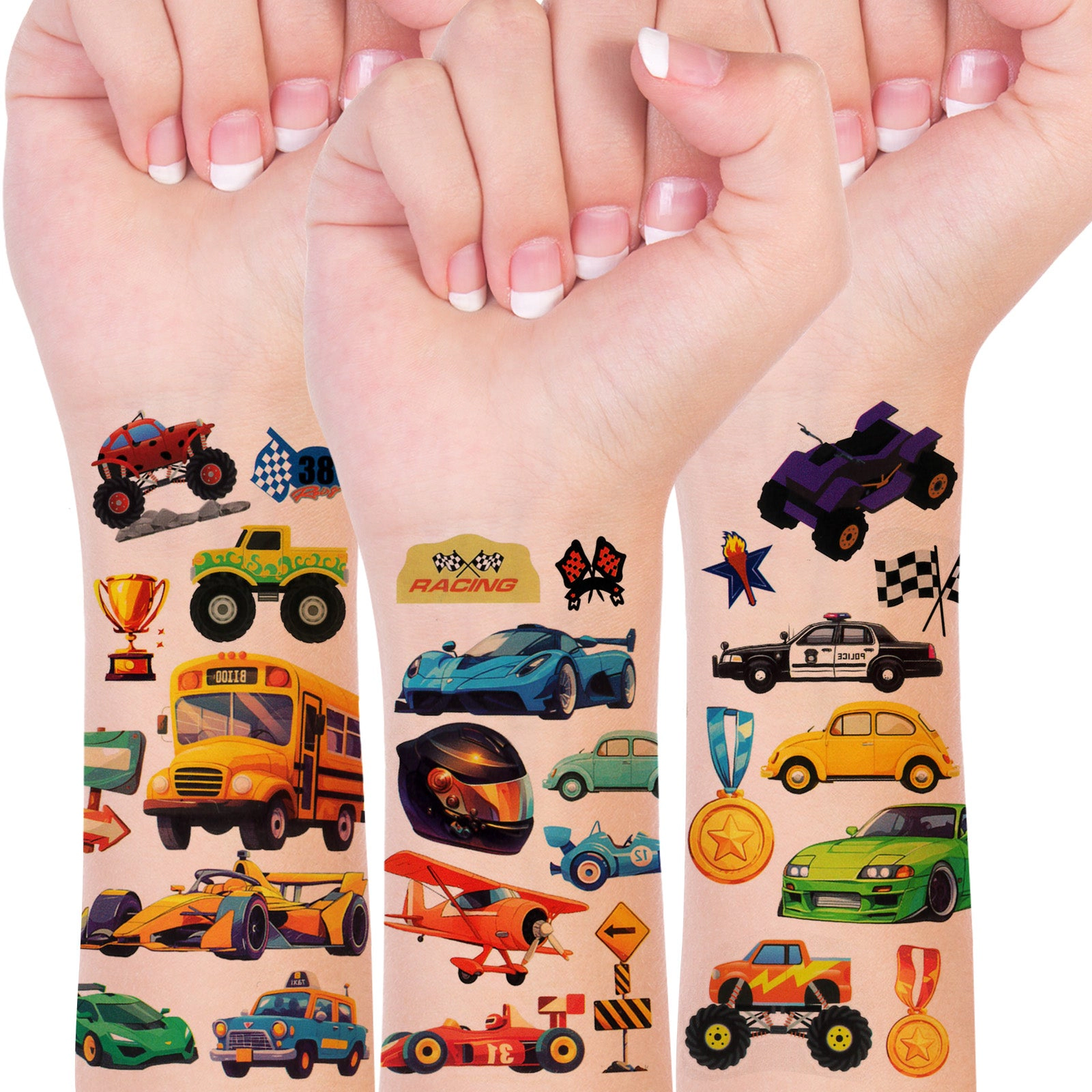 Wrapables Waterproof Temporary Tattoos for Children, 20 Sheets, Vehicles