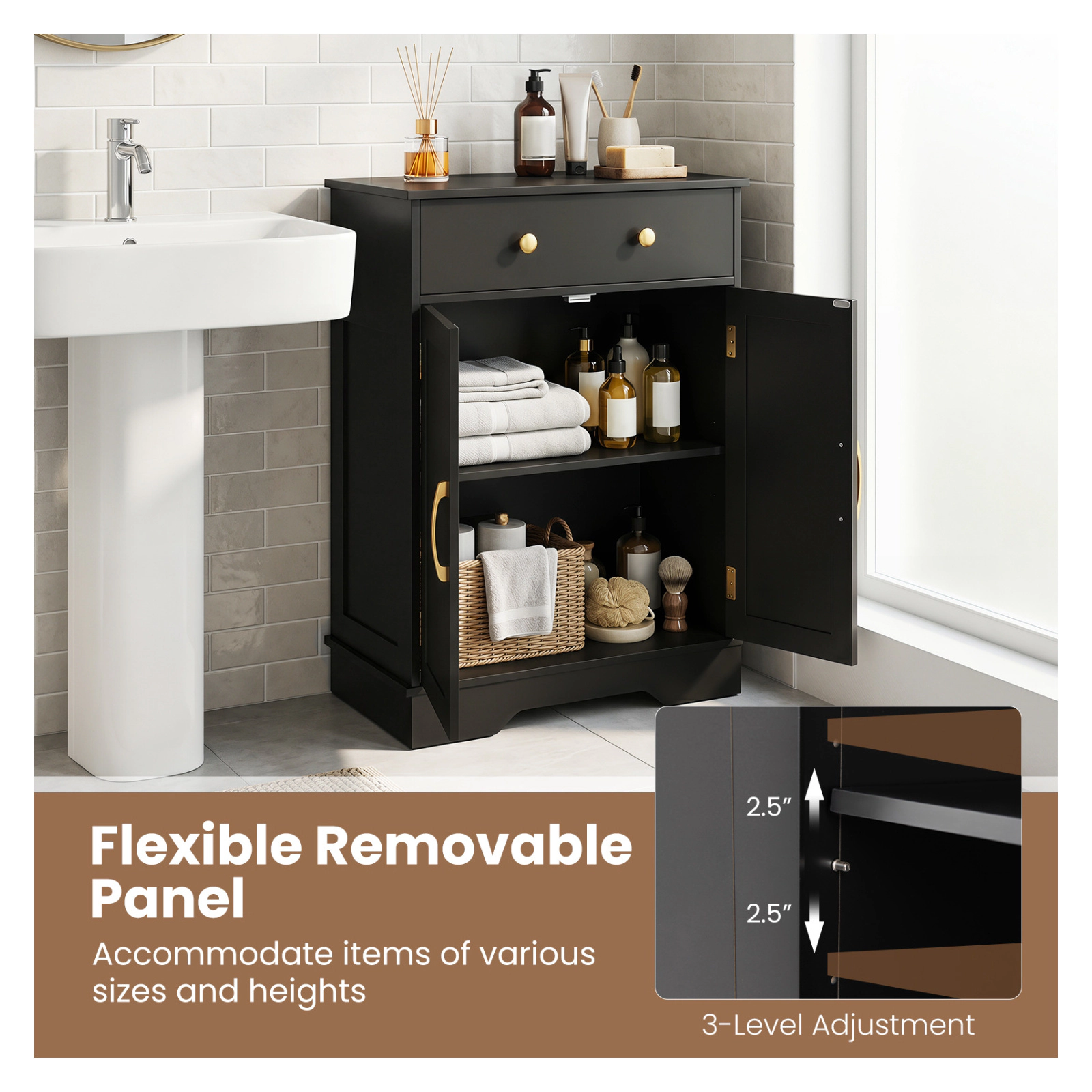 Glintex Modern Sideboard Cabinet with Golden Handles Drawer and 2-Door Storage