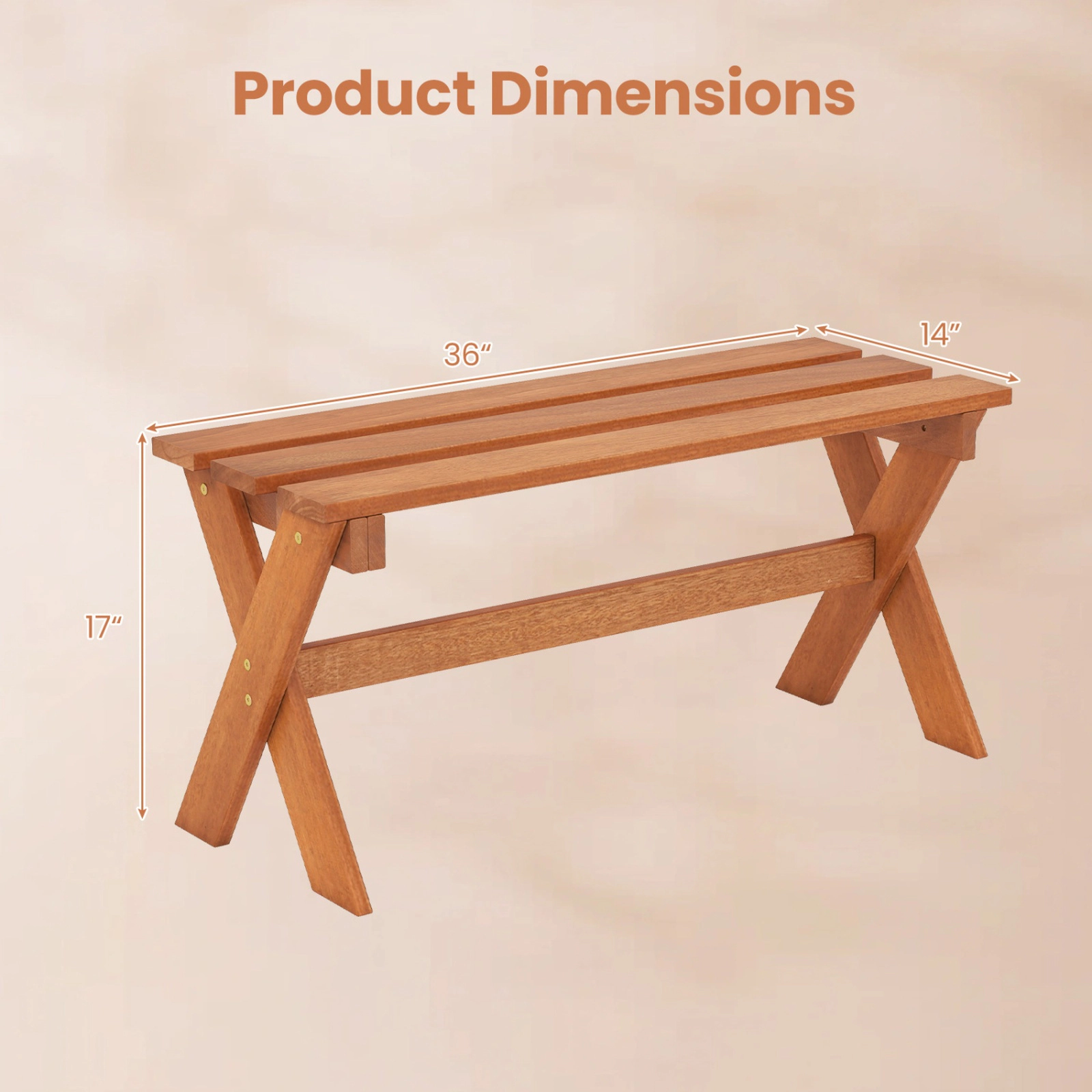 SUGIFT 36-in Outdoor Solid Hardwood Backless Patio Dining Bench 660-lb Capacity Set of 1 Teak Finish