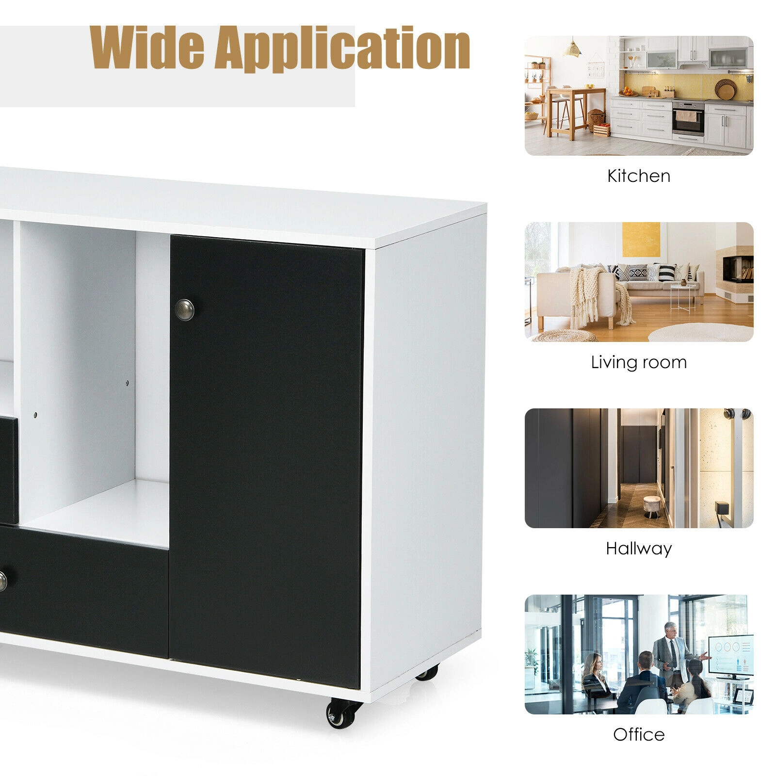 SUGIFT 35-in 188-lb Capacity 2-Drawer Lateral Filing Cabinet Mobile Printer Stand with Open Shelves