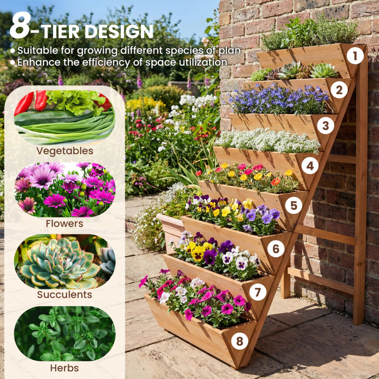 Hivvago 8-tier Vertical Raised Garden Bed Wood Elevated Planter Box with Legs