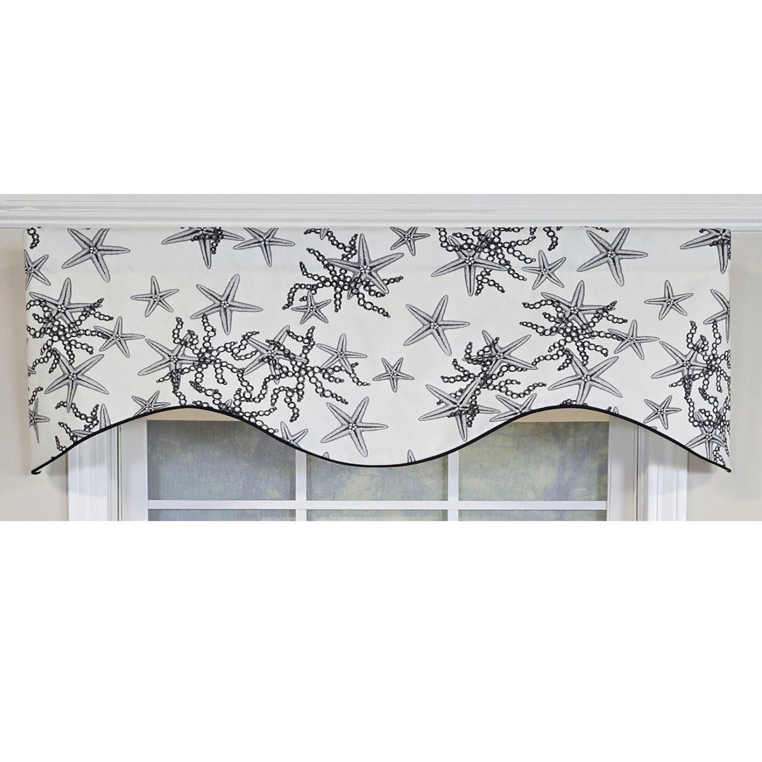 RLF Home Reef Cornice Valance - 100% Cotton with Ivory Lining 50" x 17"  Black