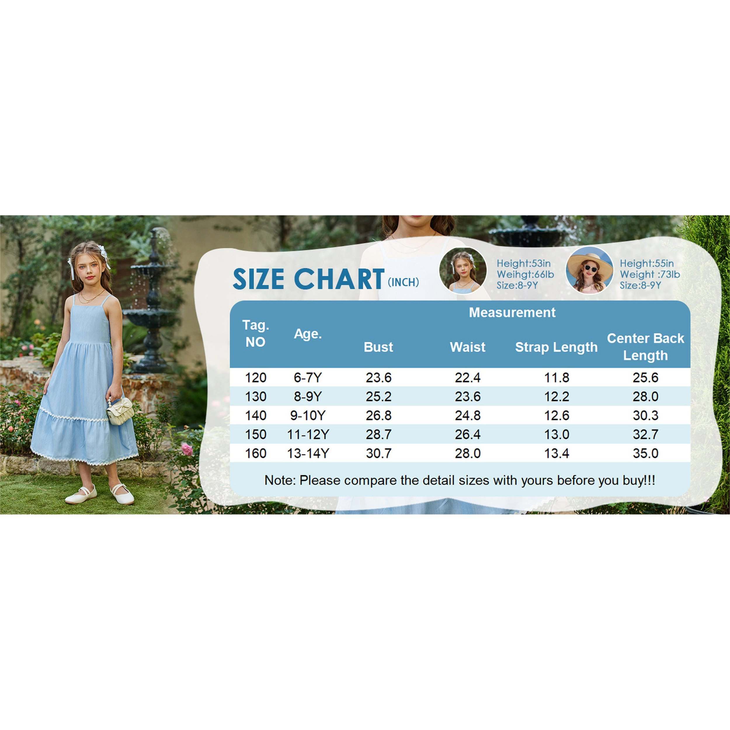 Arshiner Girls Summer Spaghetti Strap Dresses Flowy Tiered Cami Maxi Sundress With Pockets
