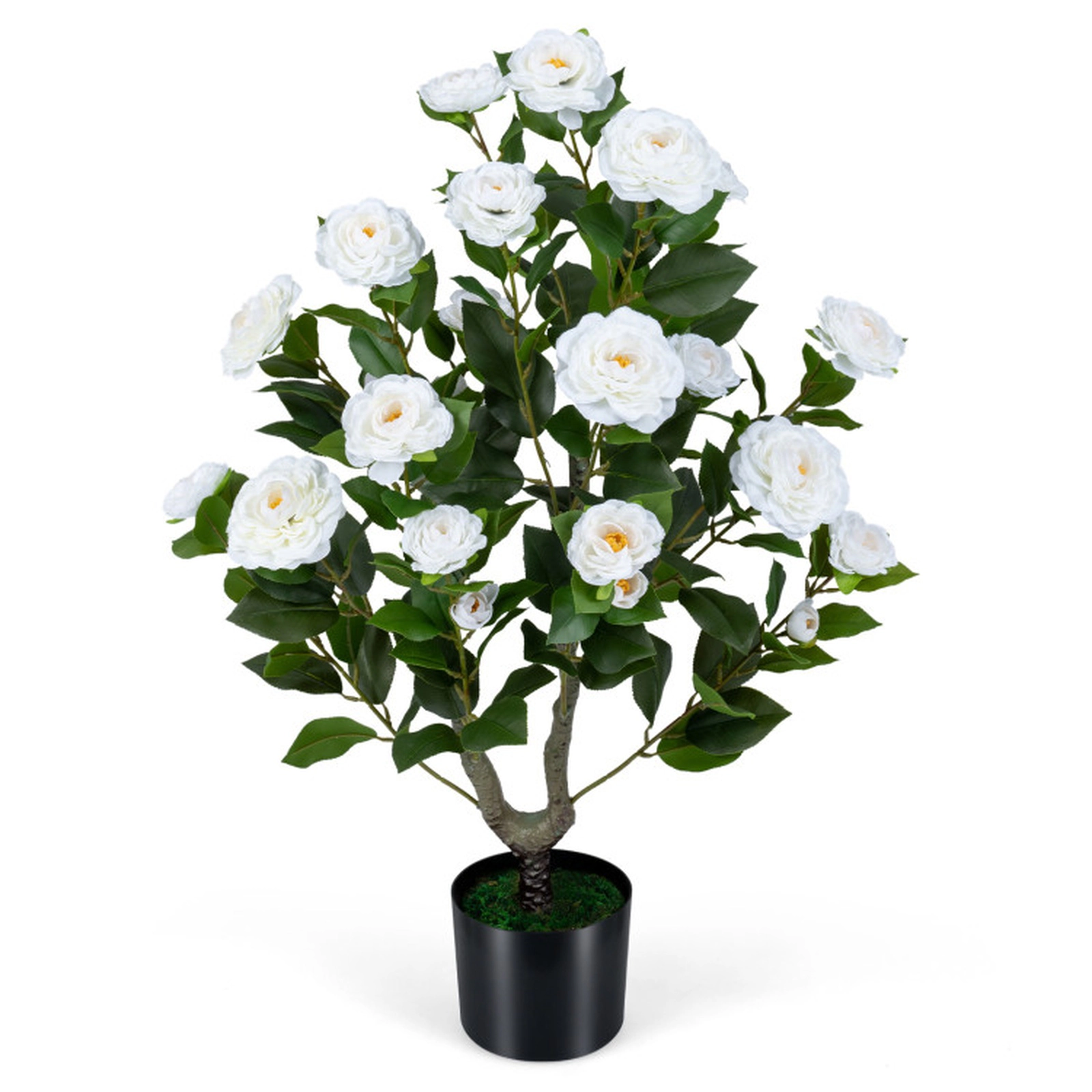 SUGIFT 35.5-in 24 Blossoms 174 Leaves Cement-Filled Pot Artificial Camellia Tree 6-in x 5-in Pot 7.5-lb White