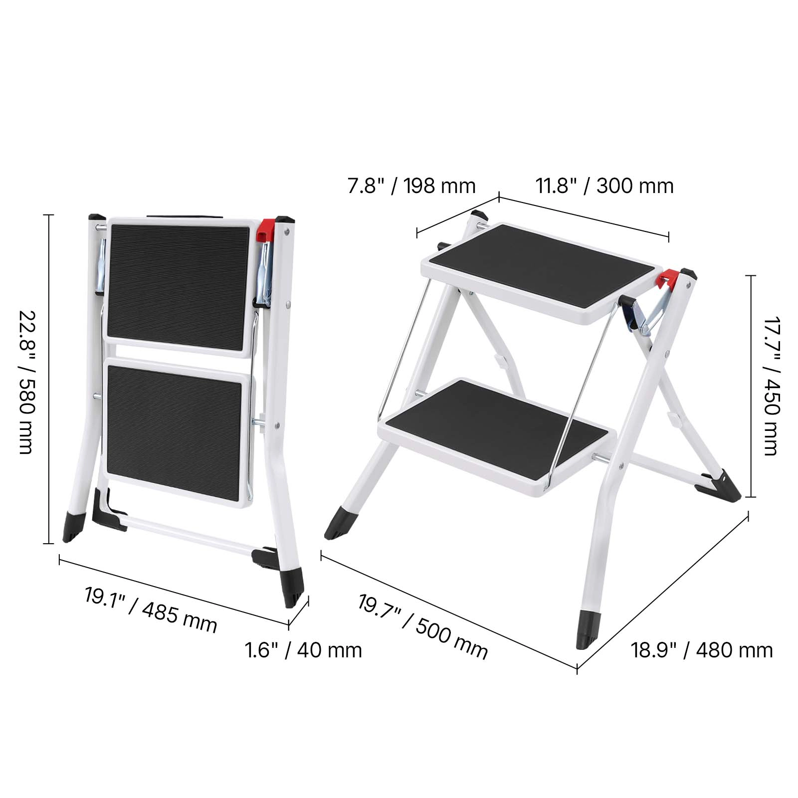 HONGGE Step Stool 330lbs Capacity Folding Steel Step Ladder Step for Adults Sturdy Step for Office RVs