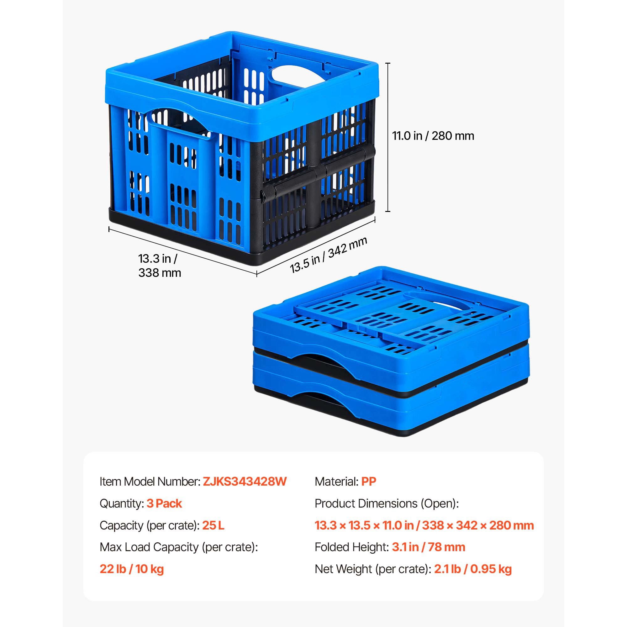 HONGGE Plastic Collapsible Storage Bins 3 Packs Stackable Folding Storage Crates with Handles Holds Per Bin Foldable