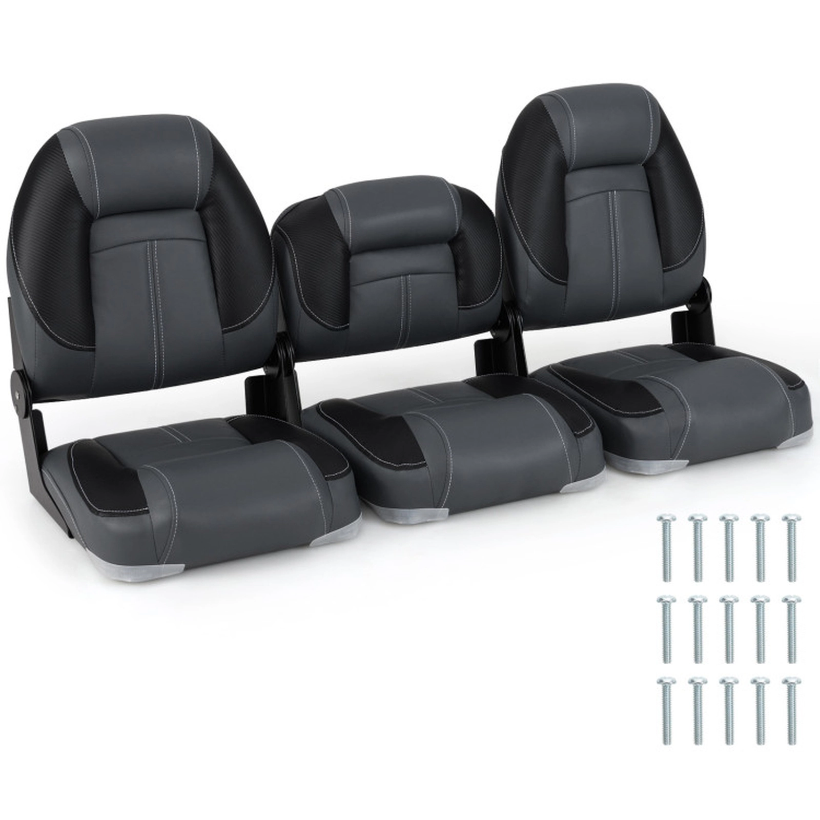 SUGIFT 3-Pack Folding Boat Seats with 28D Sponge Padding 330-lb Capacity Black+Gray