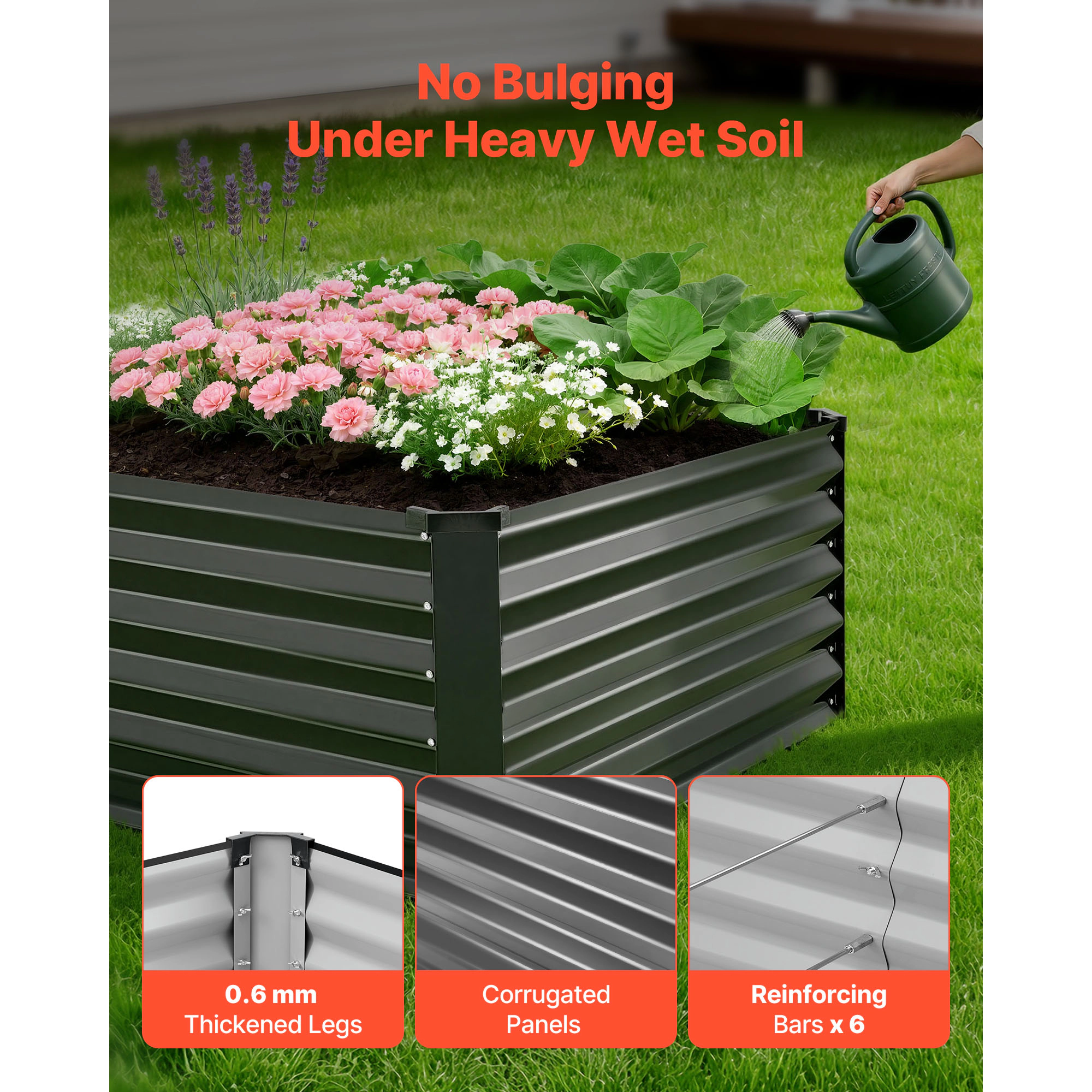 HONGGE 2 Pack Galvanized Raised Garden Beds Rectangular Metal Planter Boxes Kit Outdoor Bottomless Elevated Planting